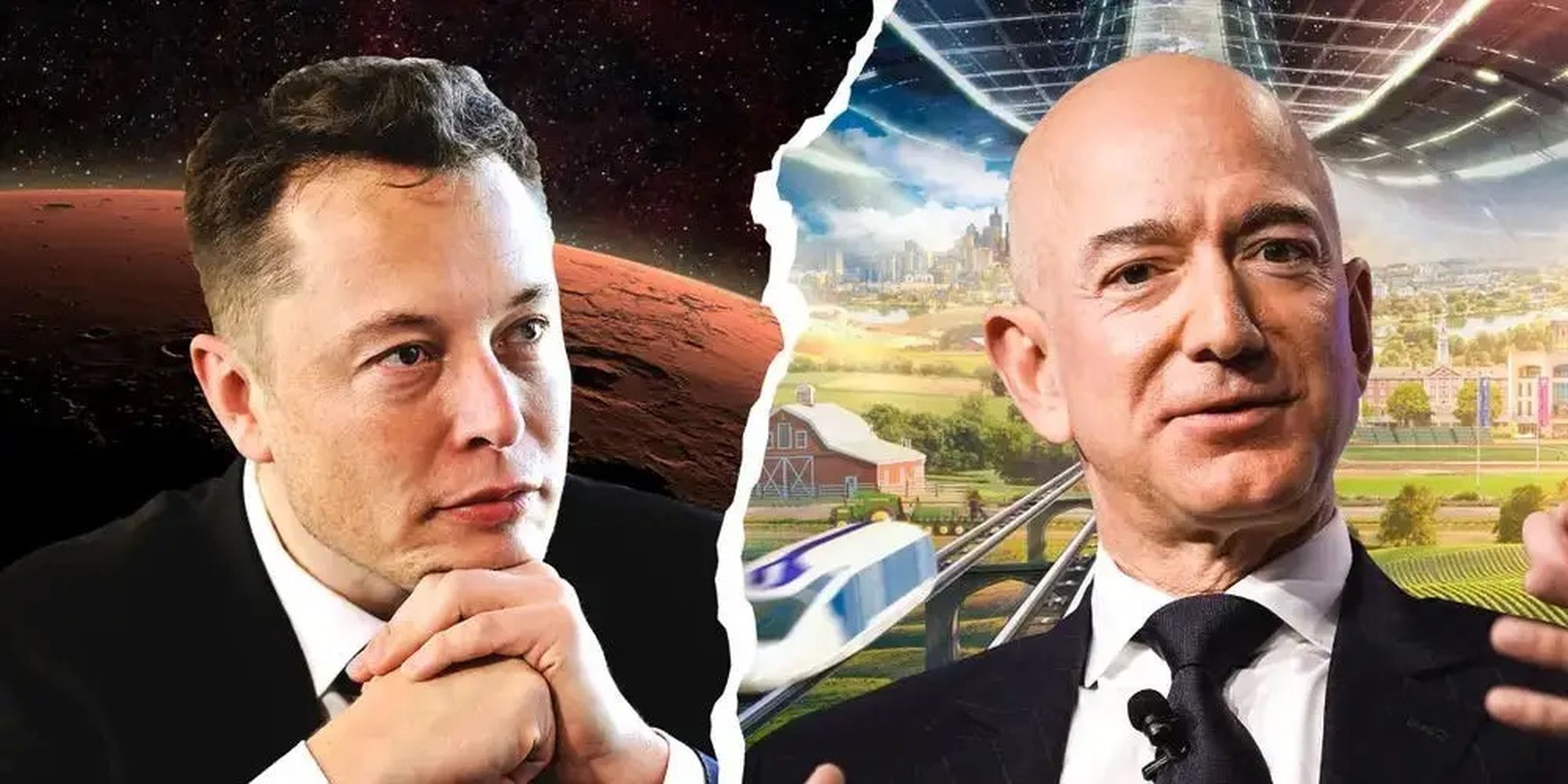 Elon Musk (i) y Jeff Bezos (d).