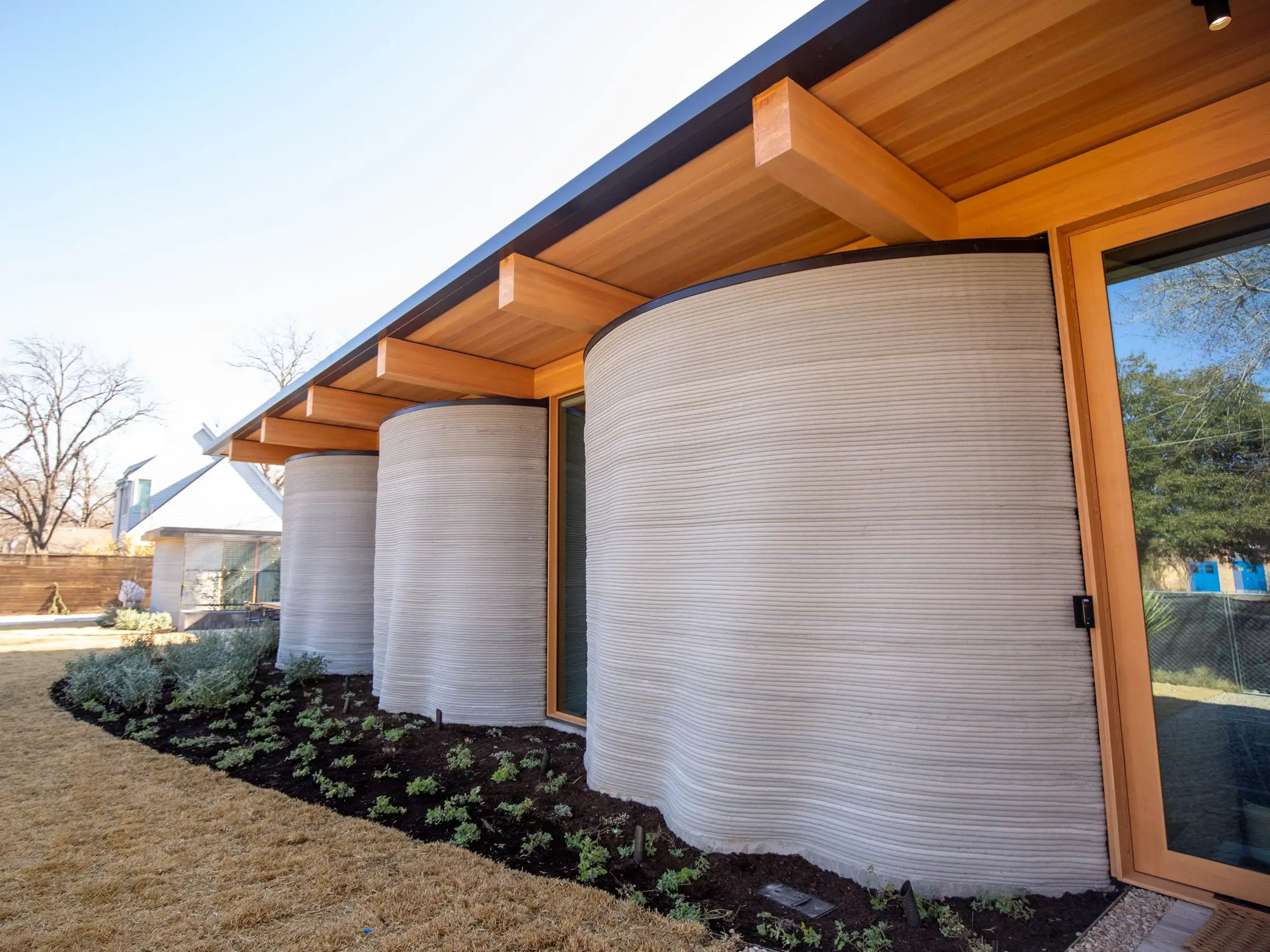 The exterior of the 3D printed House Zero.