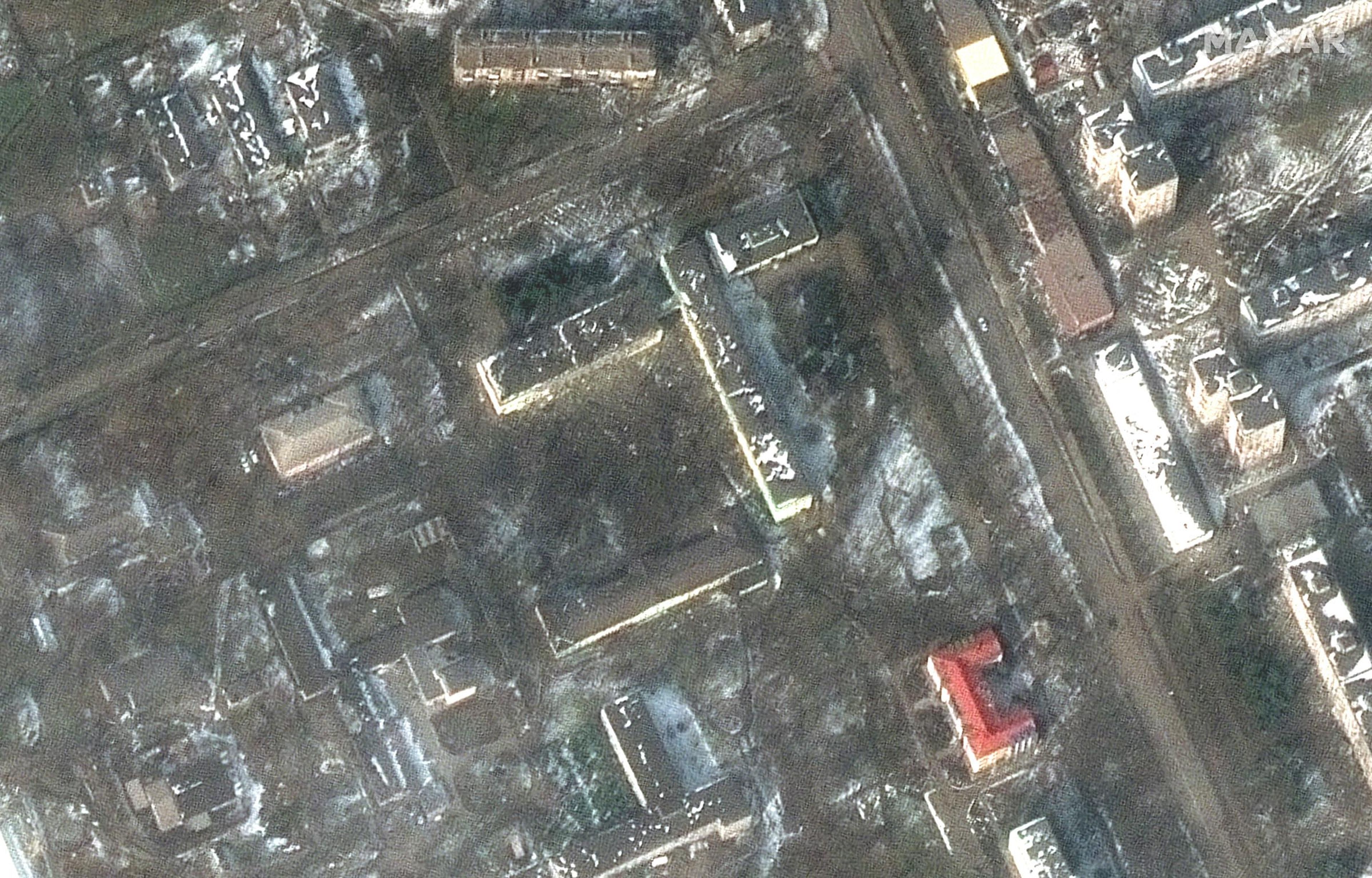 Vista aérea de un hospital en Mariúpol, Ucrania, después del ataque de Rusia (12 de marzo de 2022).