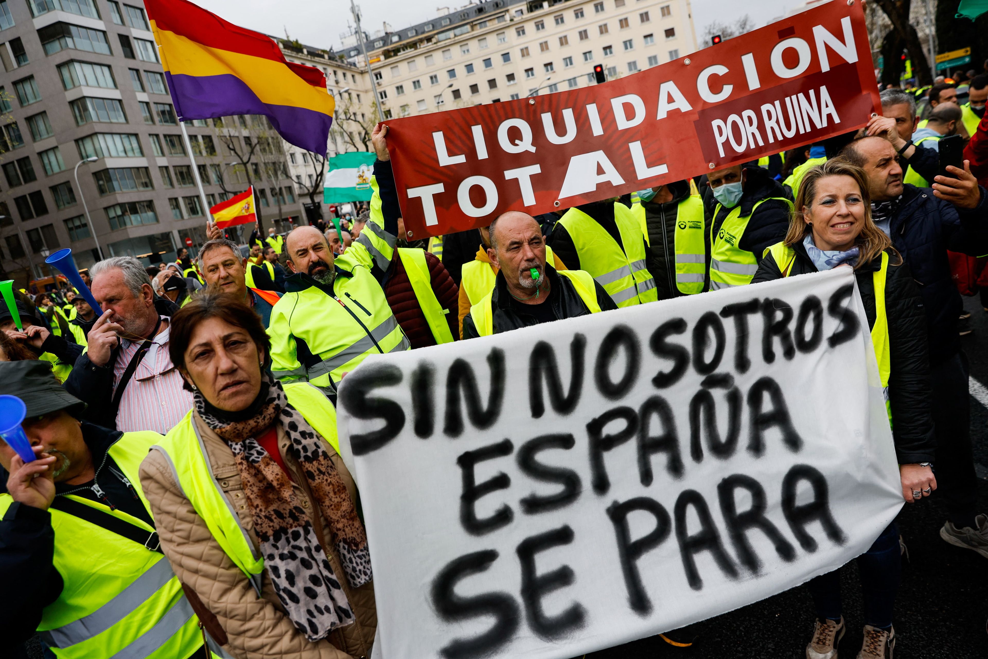 Manifestación del sector de los transportistas en Madrid el 25 de marzo.