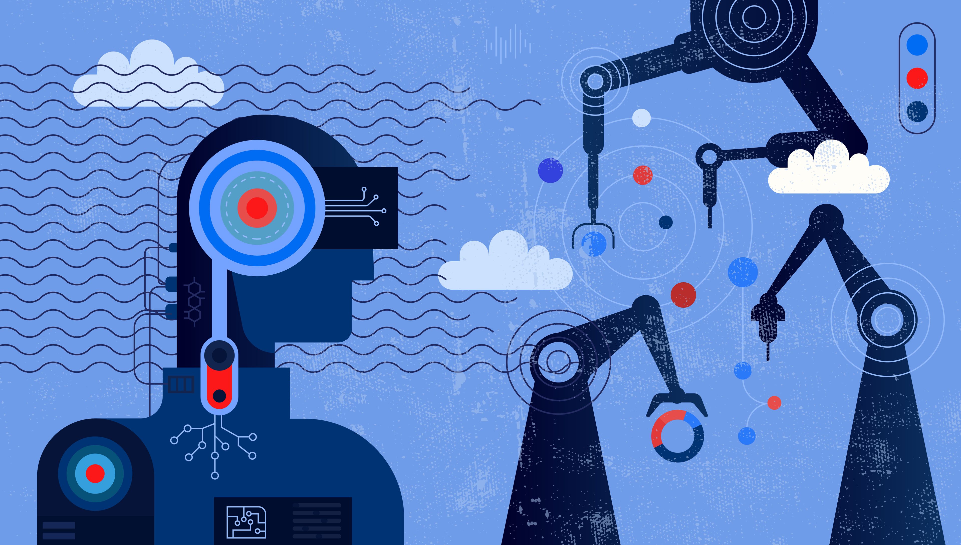 Ilustración sobre el futuro del trabajo y la automatización o robotización