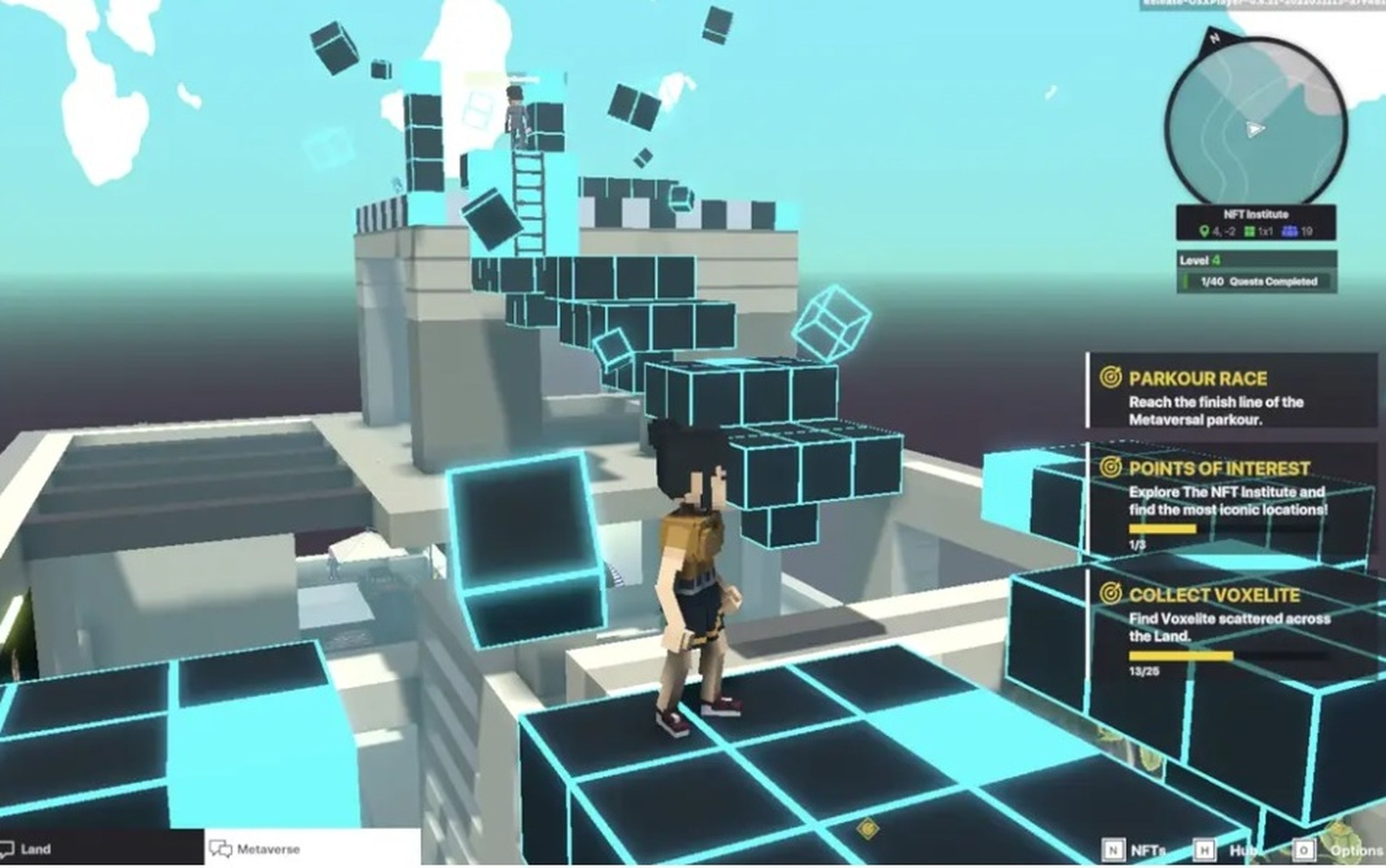 Muchos mundos multijugador animarán a los jugadores a explorar el paisaje ofreciéndoles misiones como el parkour, la búsqueda de "puntos de interés" y la recogida de cubos azules brillantes de "voxelita".