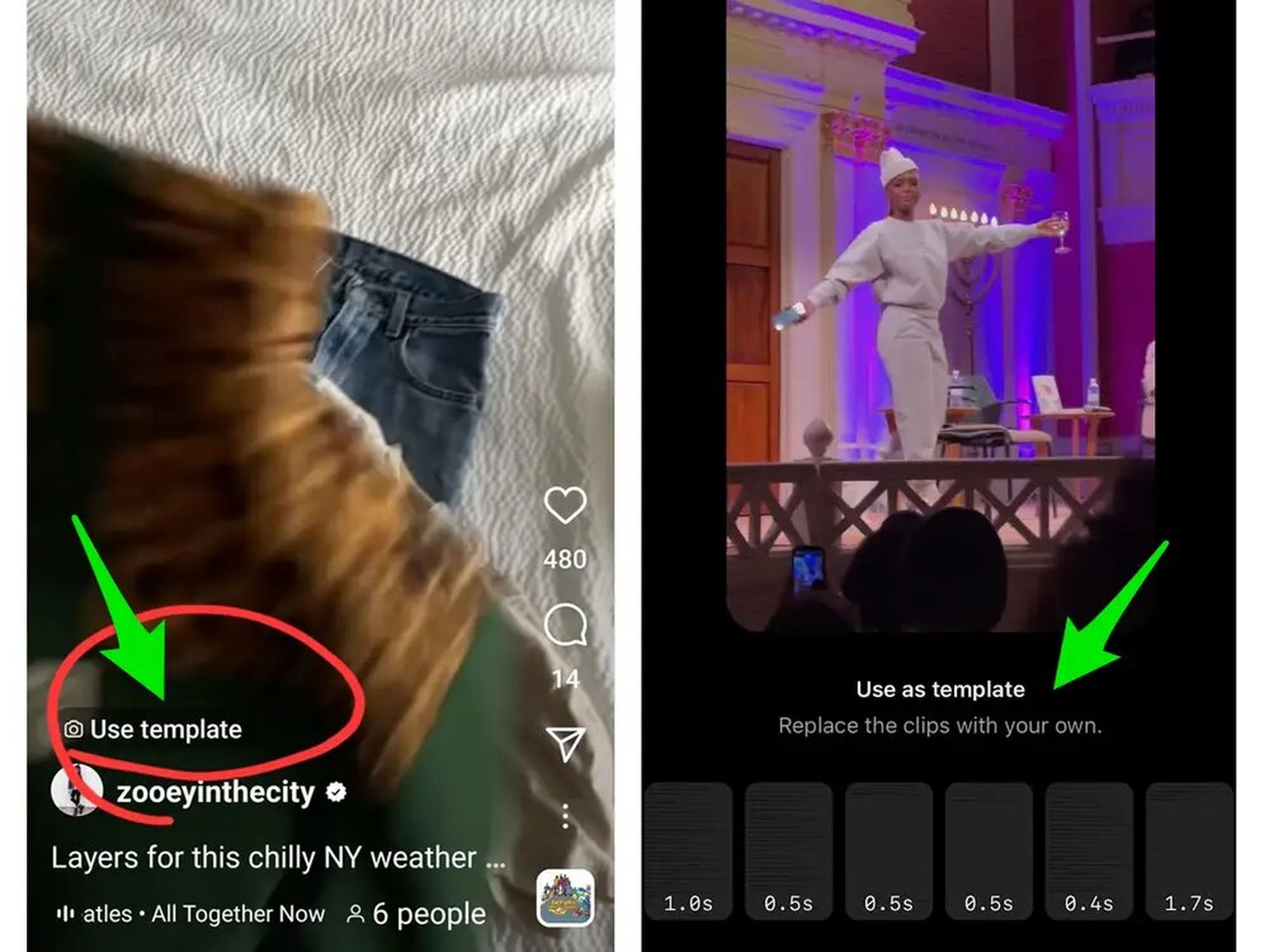 Dos ejemplos compartidos por creadores de Instagram revelan cómo es la prueba de la "Plantilla" de Instagram.