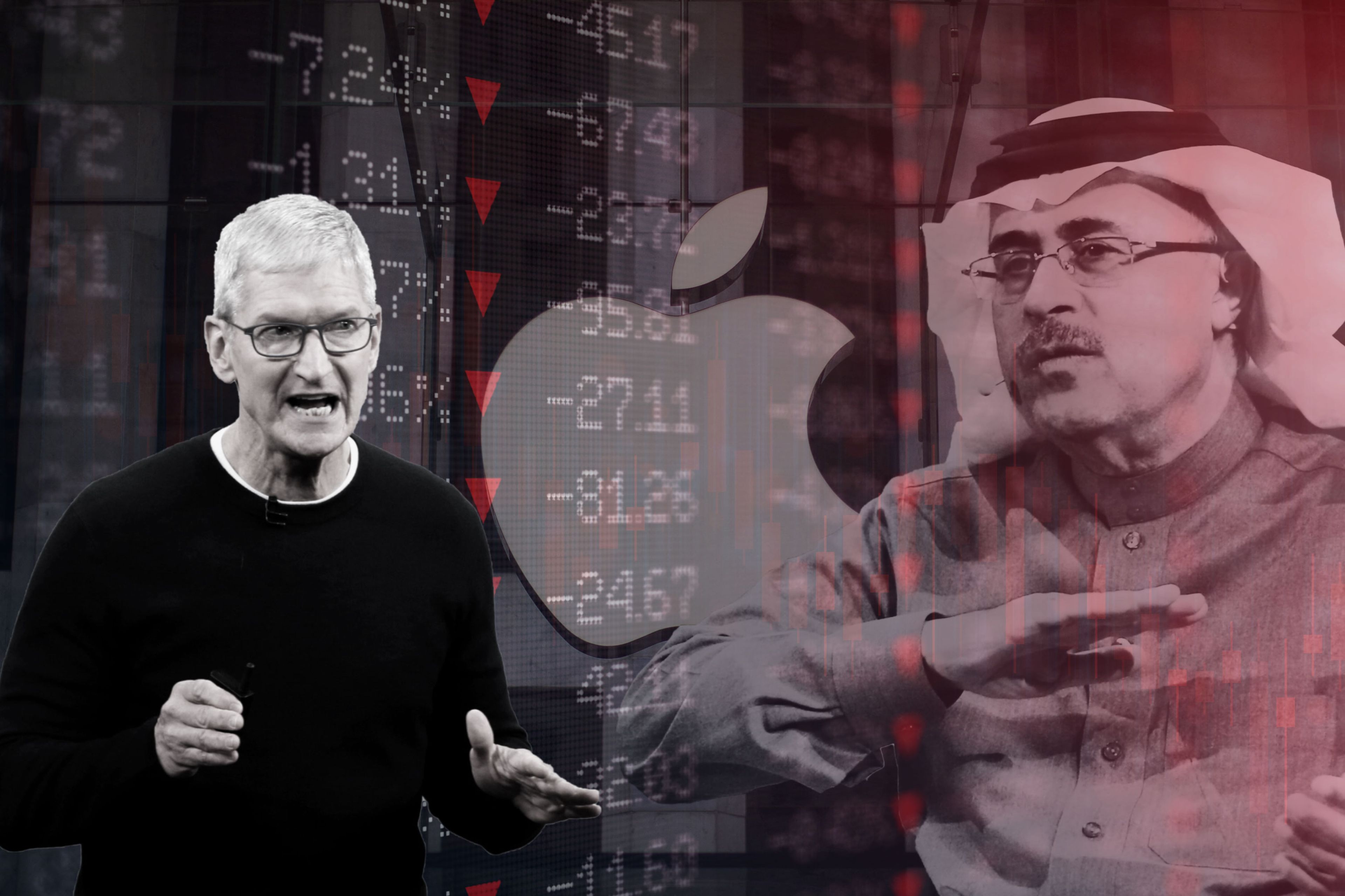 Tim Cook, CEO de Apple a la izquierda y Amin H. Nasser, CEO de Saudi Aramco, a la derecha.