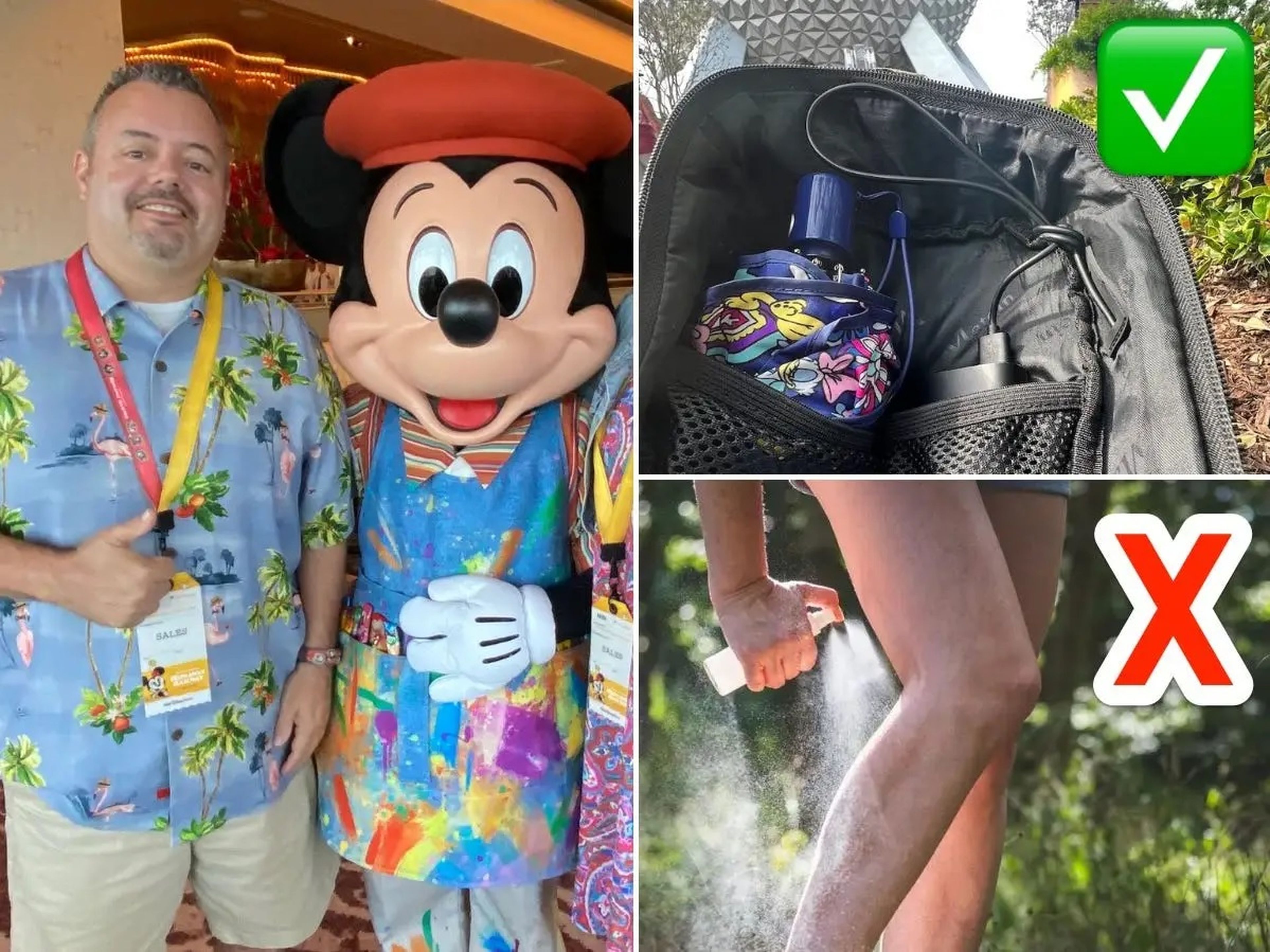 Greg Antonelle suele llevar siempre un cargador portátil y un paraguas, pero dice que no incluye en su equipaje repelente de insectos para ir a los parques temáticos de Disney.