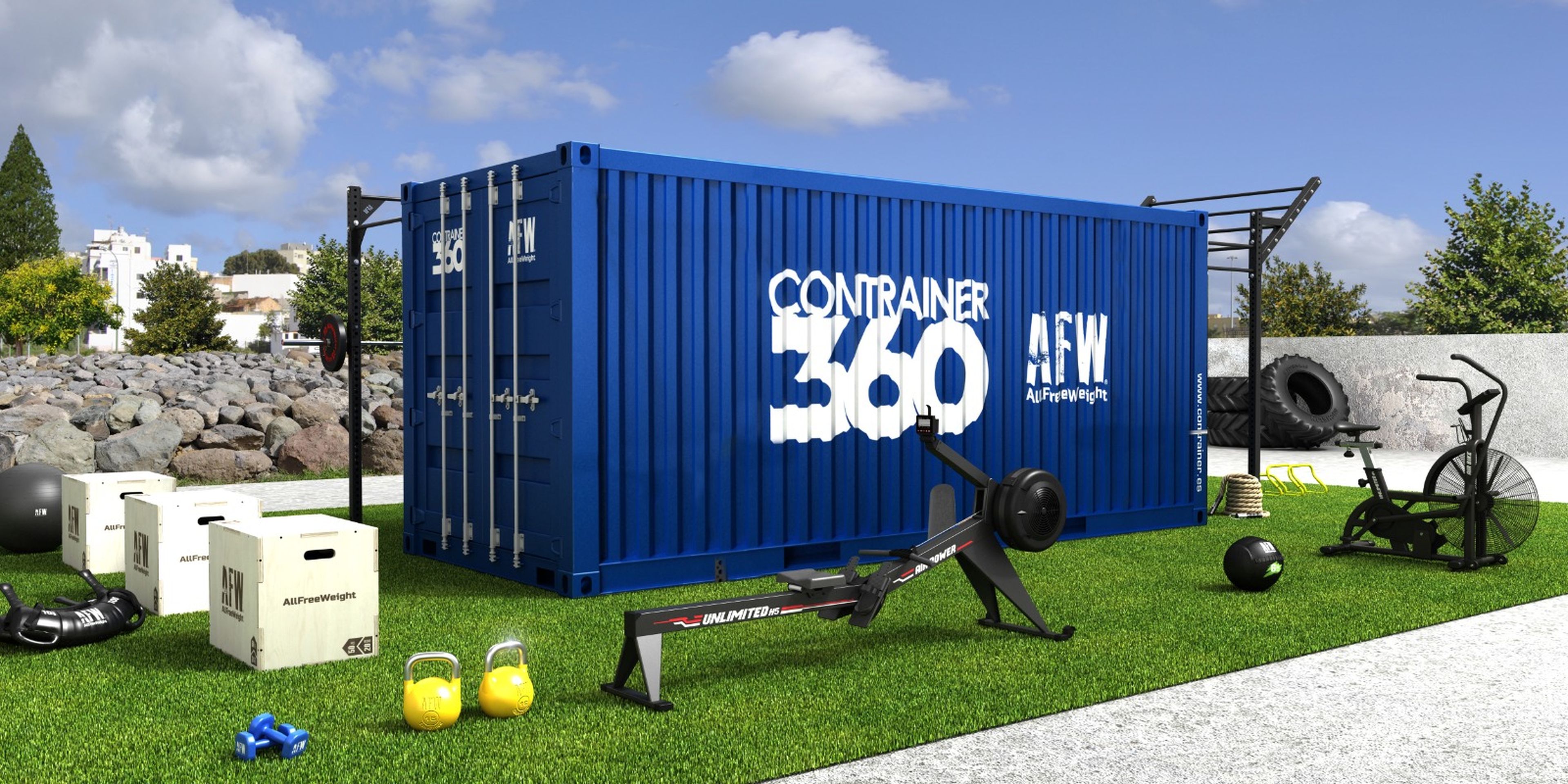 Imagen de un modelo 3D de los contenedores ofrecidos por Contrainer 360.