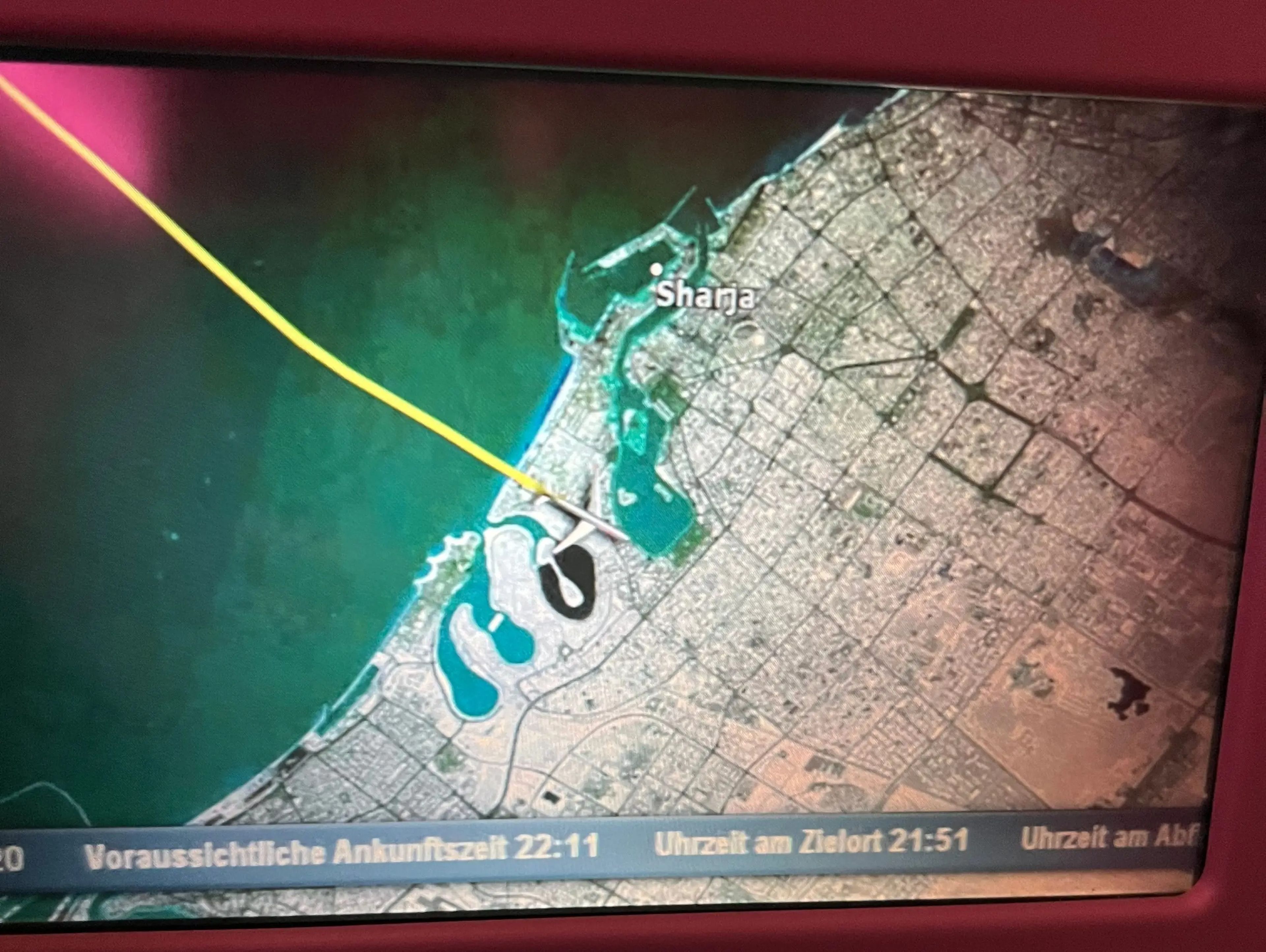 The map showing us landing in Dubai