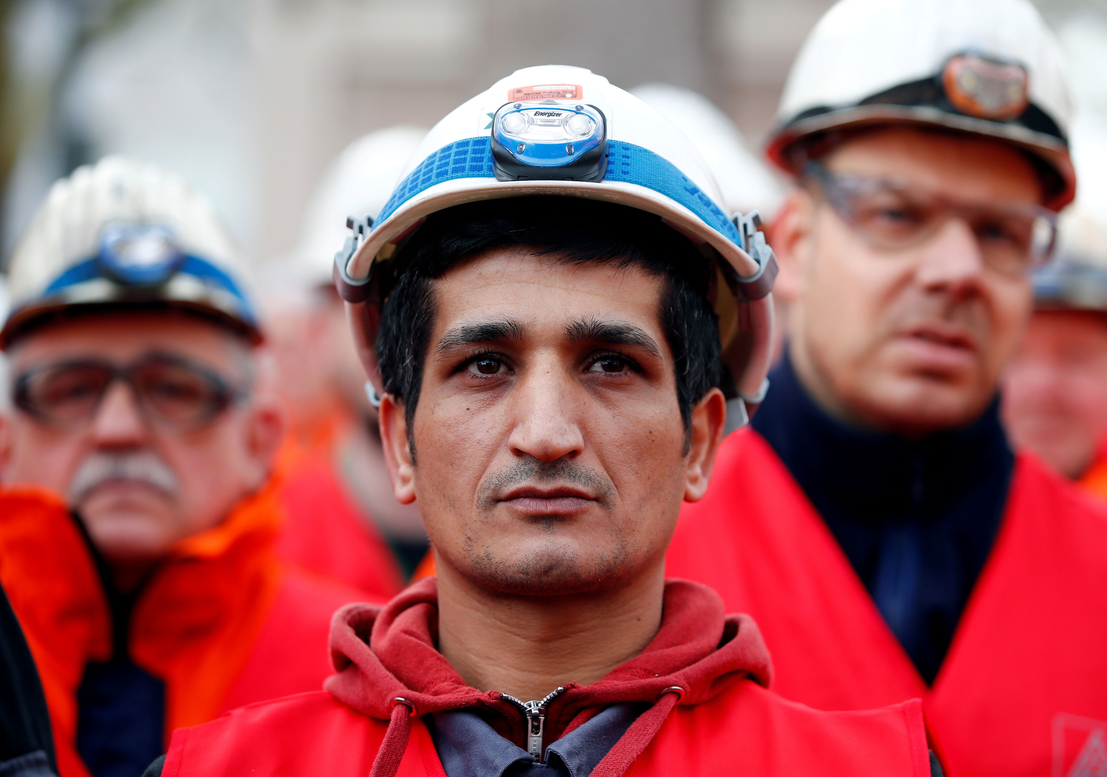 Trabajadores de ThyssenKrupp durante una huelga convocada por IG Metall, sindicato de Alemania, el 4 de febrero de 2019.