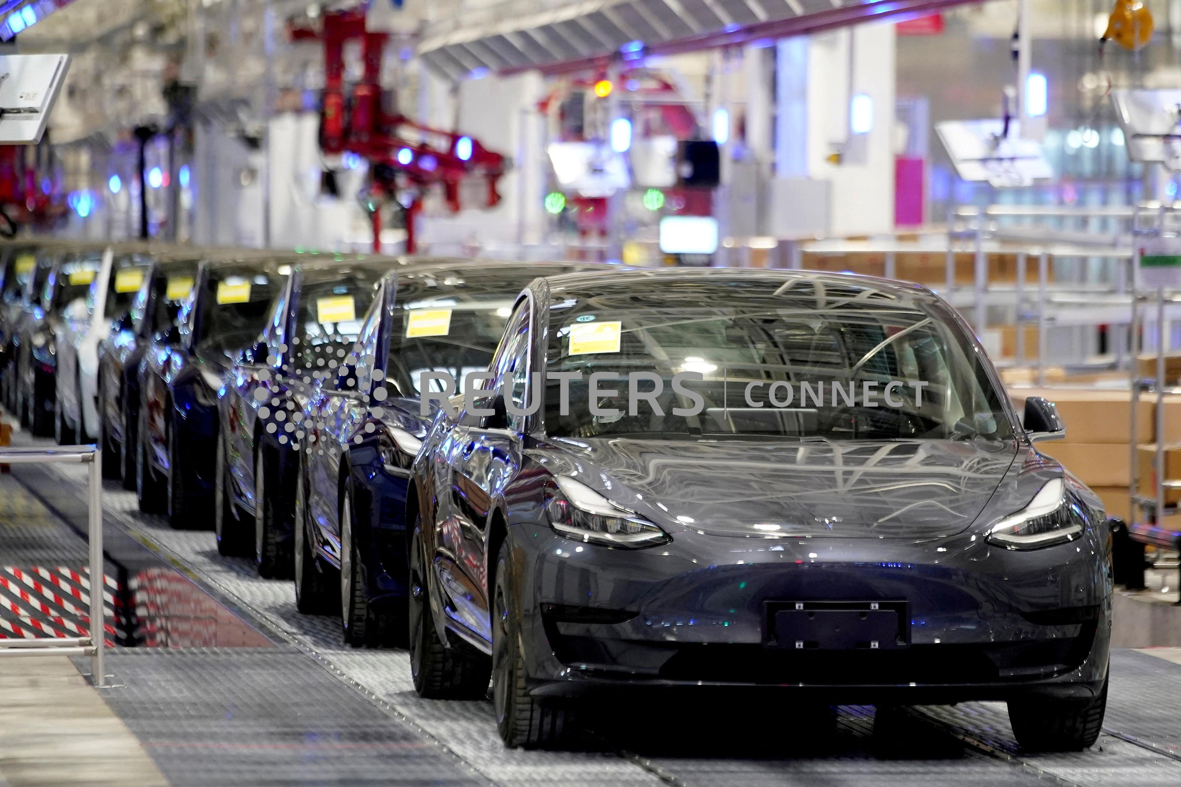 Vehículos del Model 3 de Tesla en su fábrica de Shangái.
