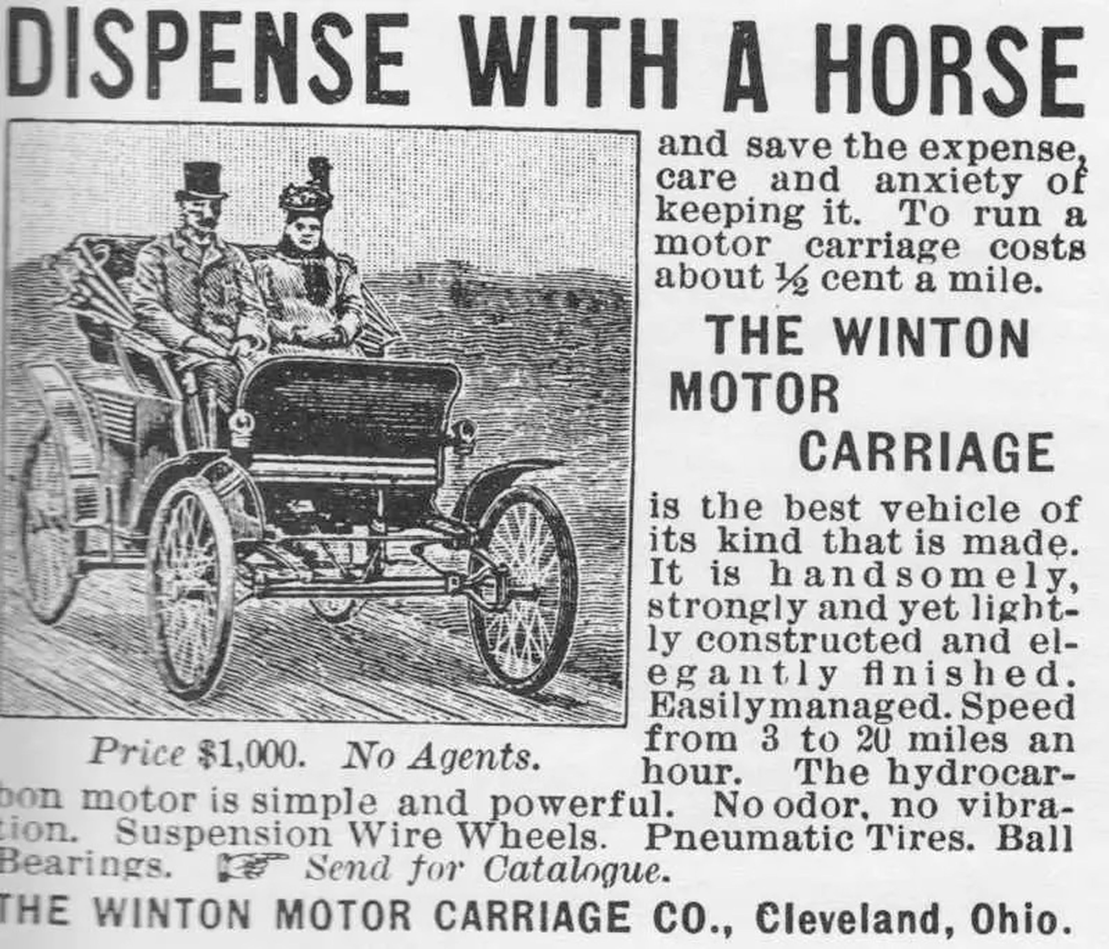 Anuncio de Winton Motor Carriage, 1896.