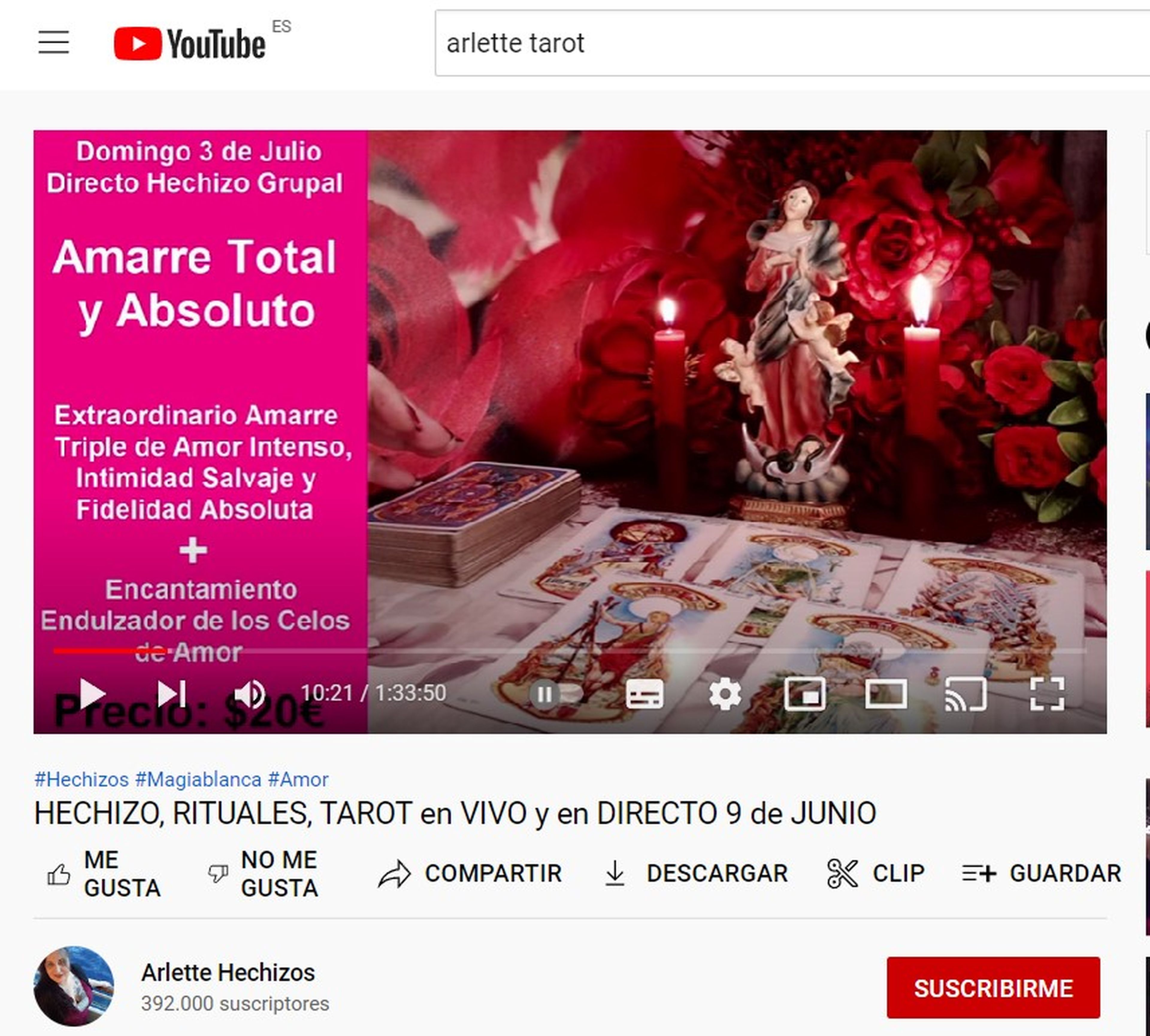 El canal Arlette Hechizos acumuló más de 150.000 euros en comentarios pagados en 2021.
