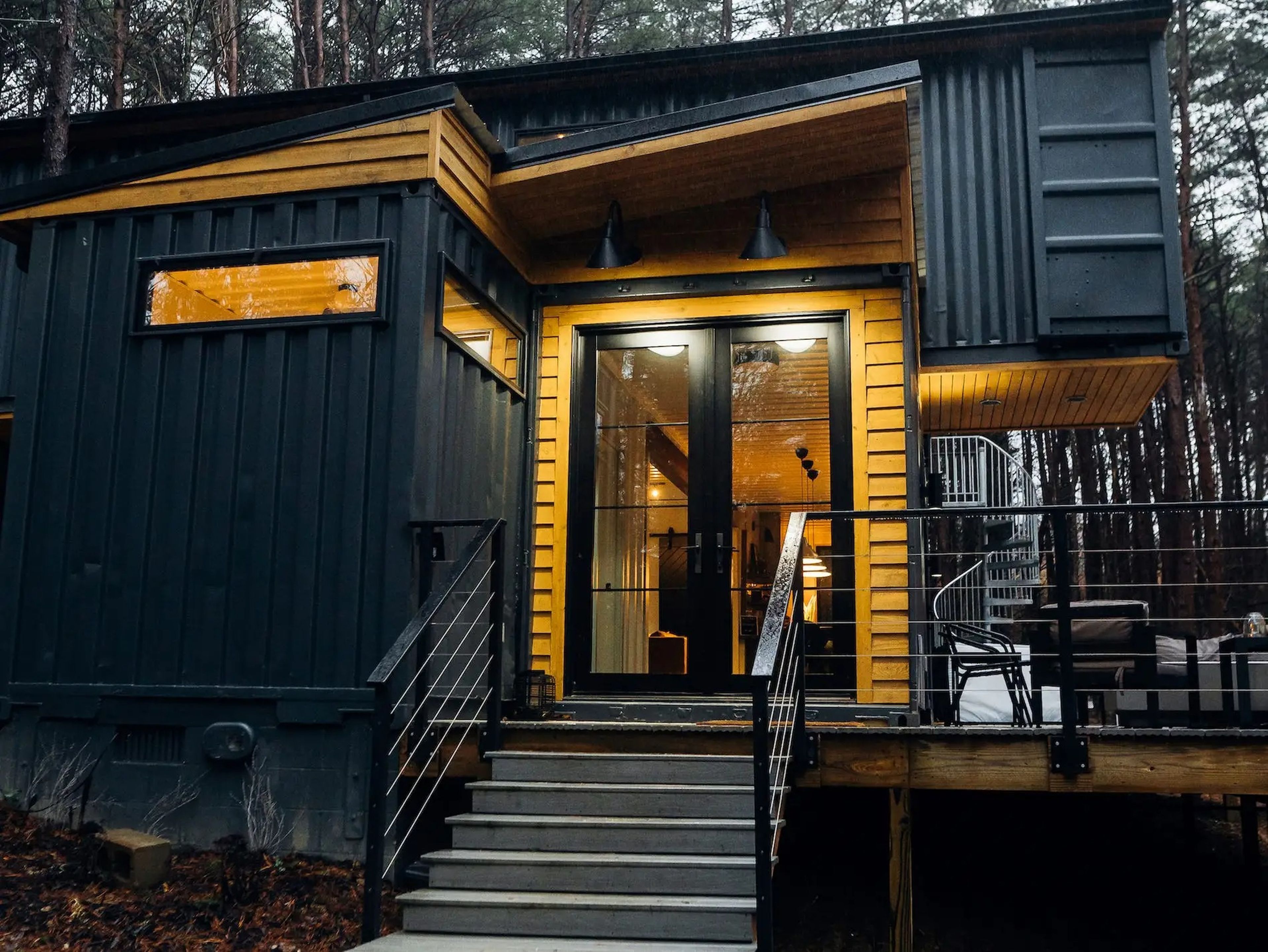 The entryway of the OG Box, a shipping container home.