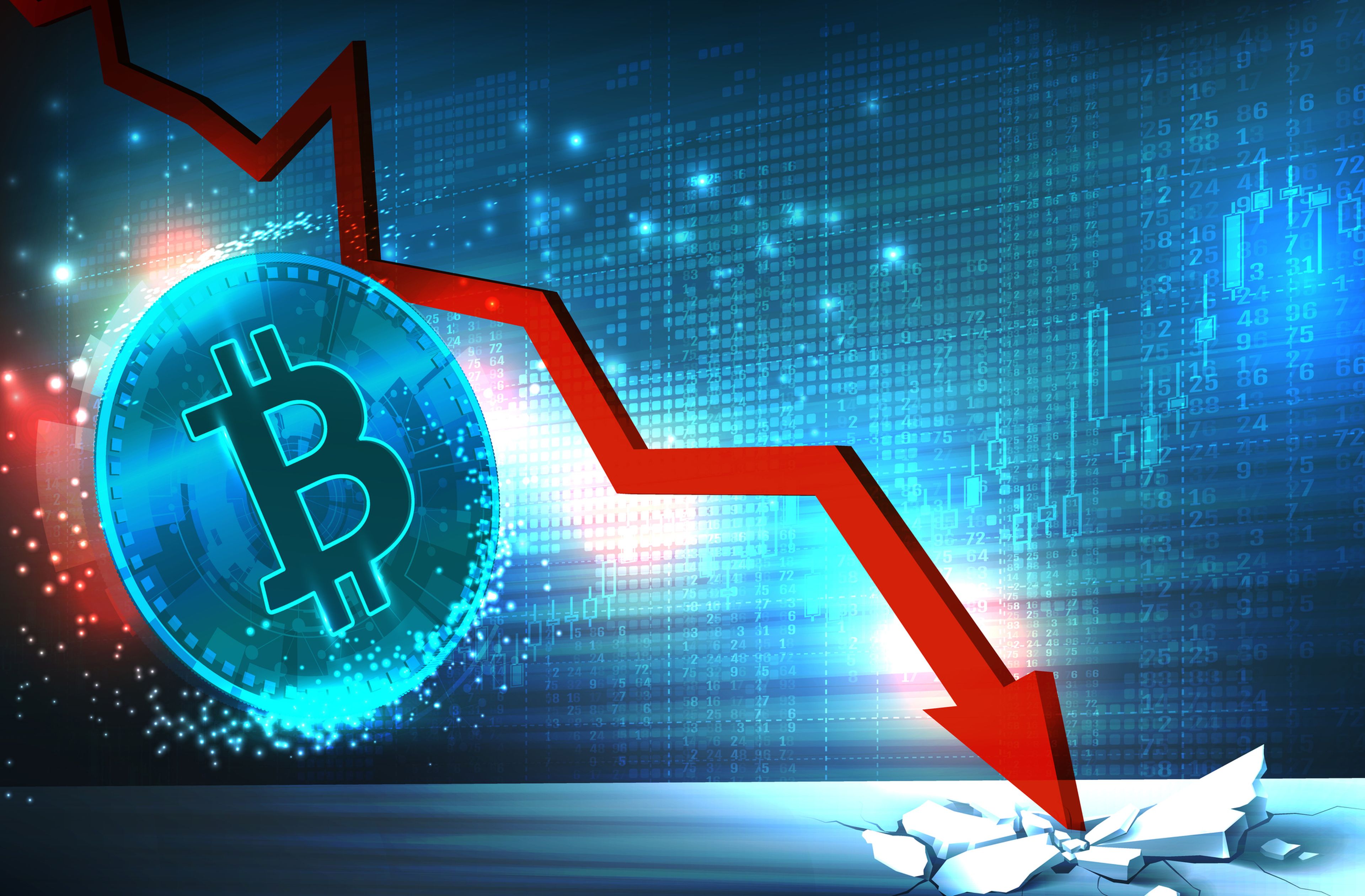 Ilustración que muestra la caída de bitcoin.