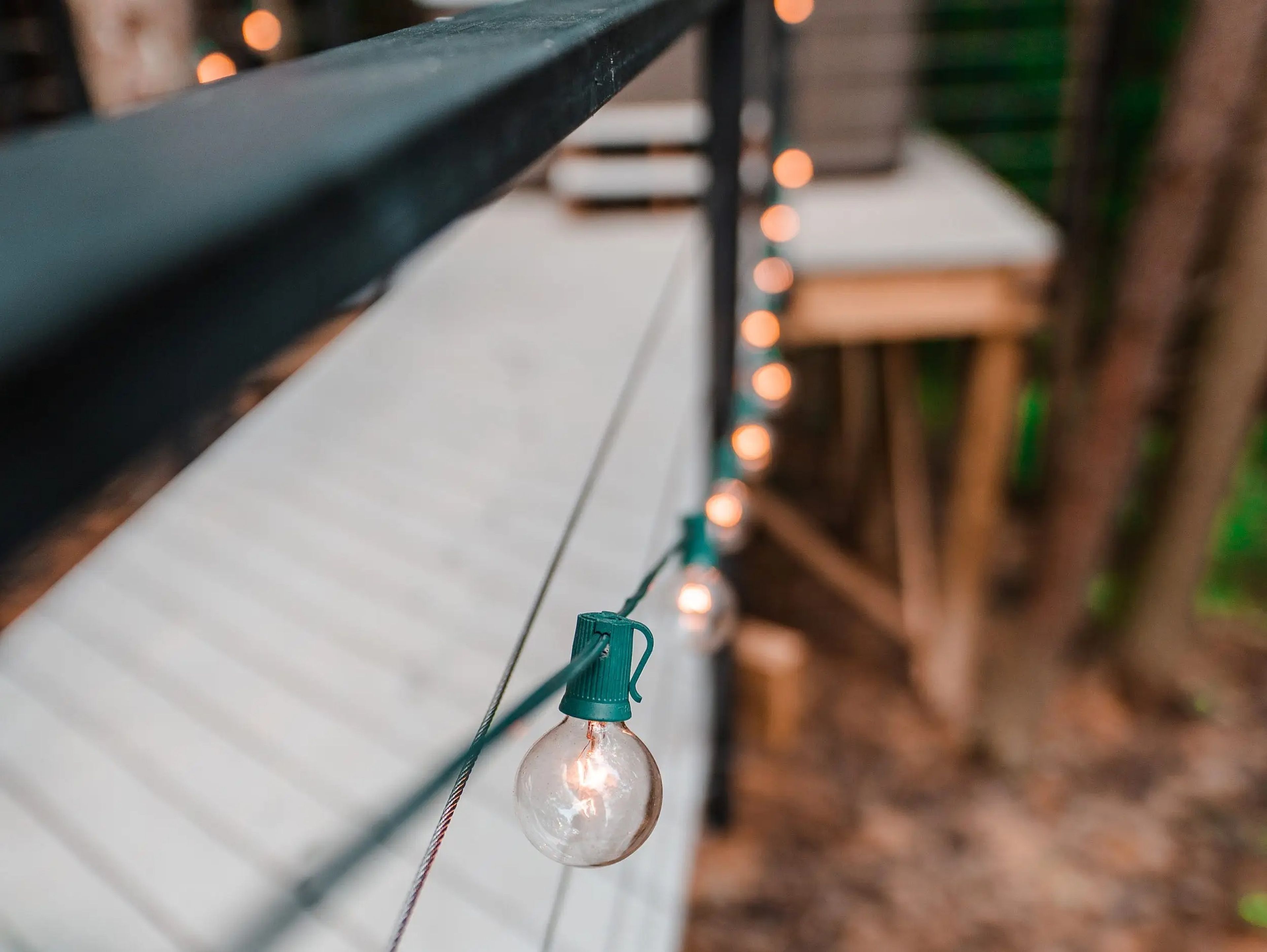String lights strung on a deck.