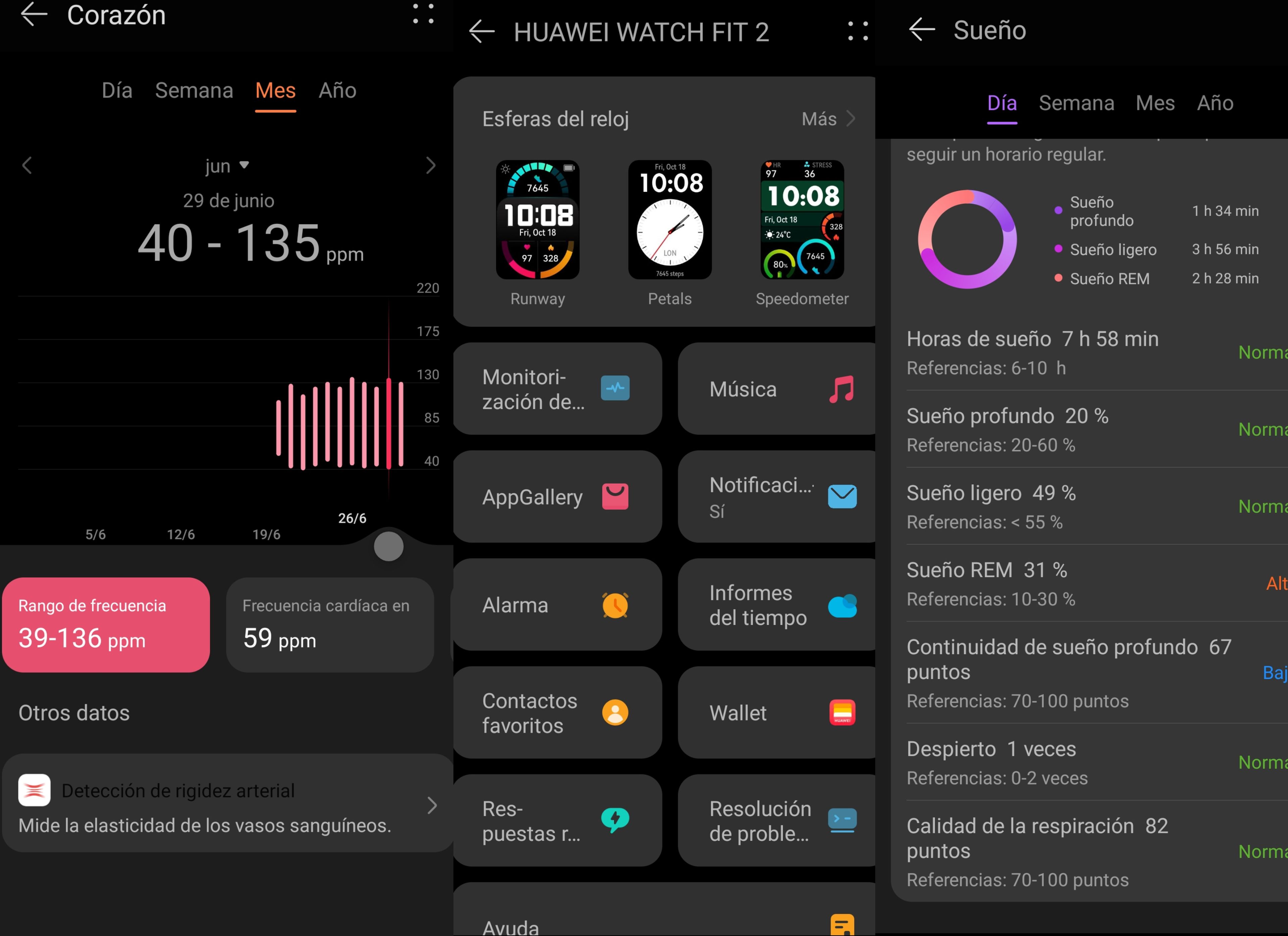 Interfaz de la aplicación Salud de Huawei.