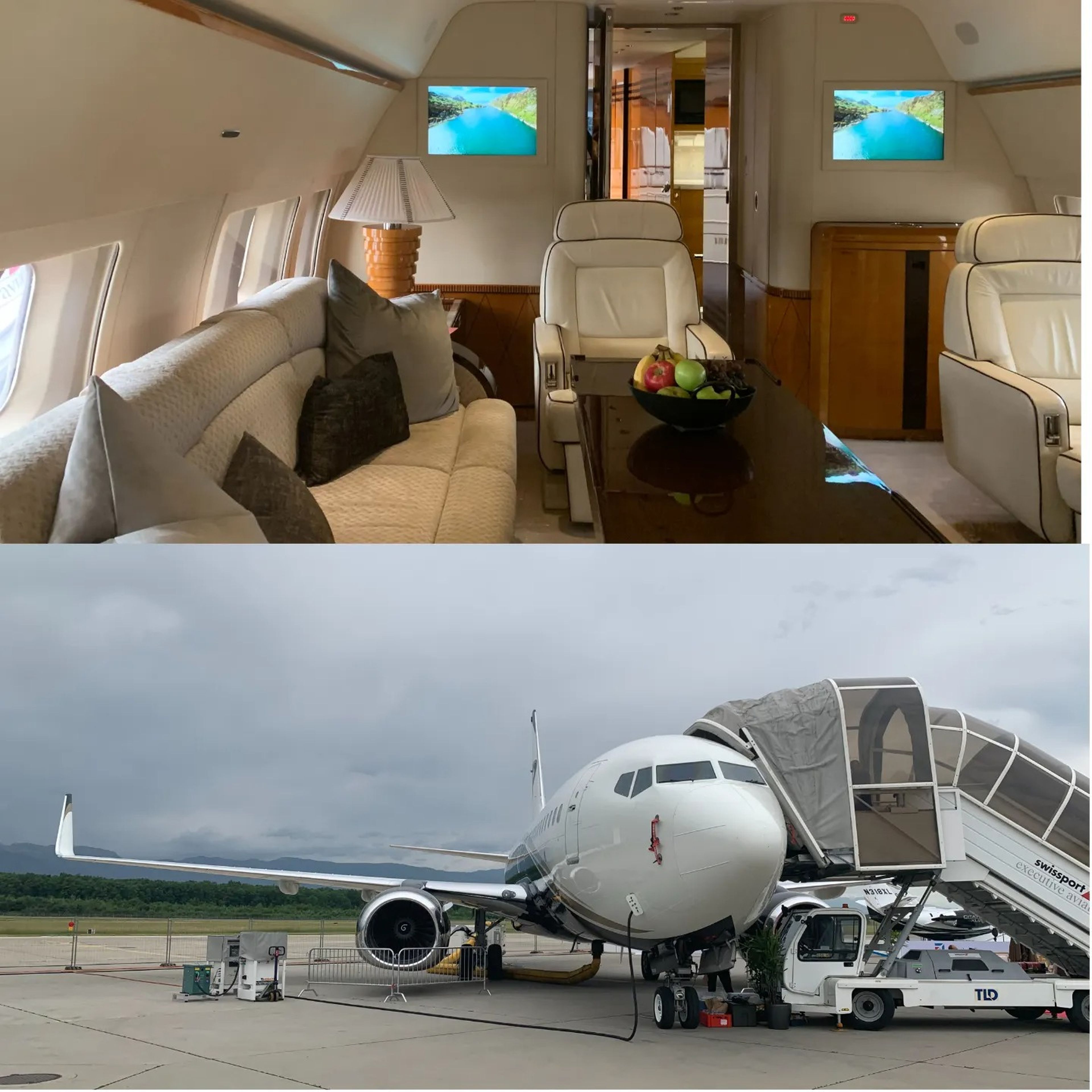 'Business Jets' de Boeing expuestos en la Convención y Exposición Europea de Aviación de Negocios en Ginebra.