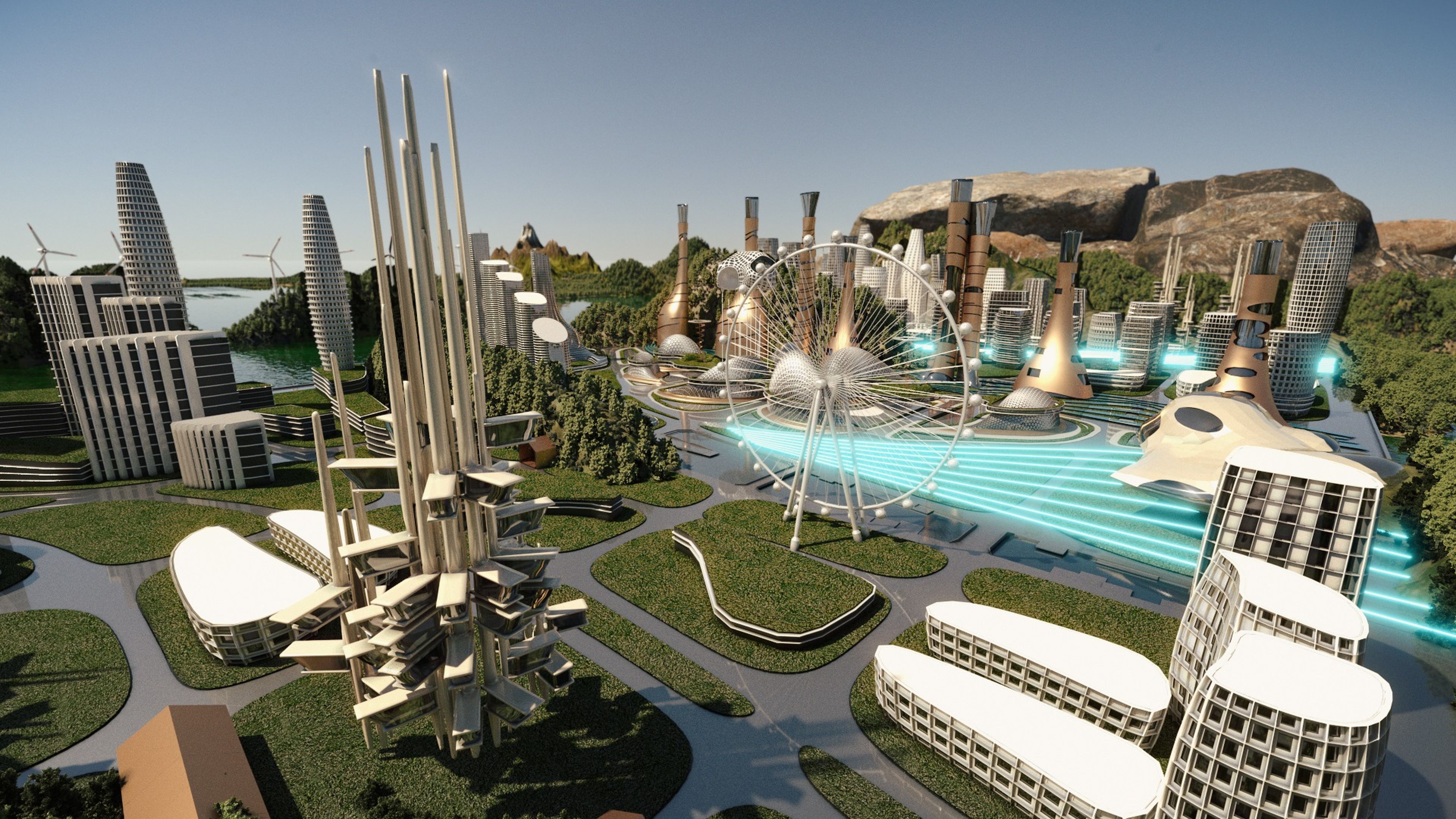 Proyección de la ciudad virtual de Gamium en 3D.