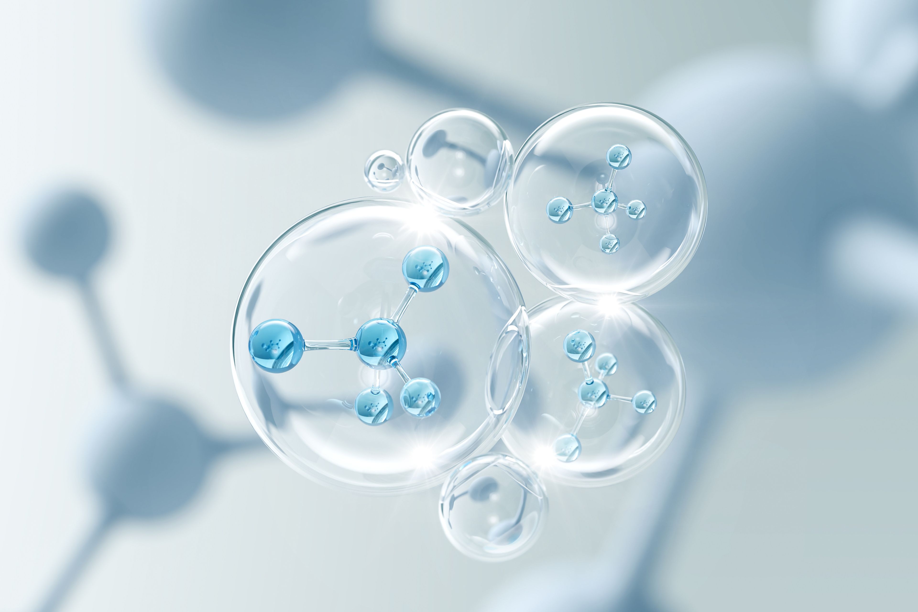 Ilustración de una molécula dentro de una burbuja líquida