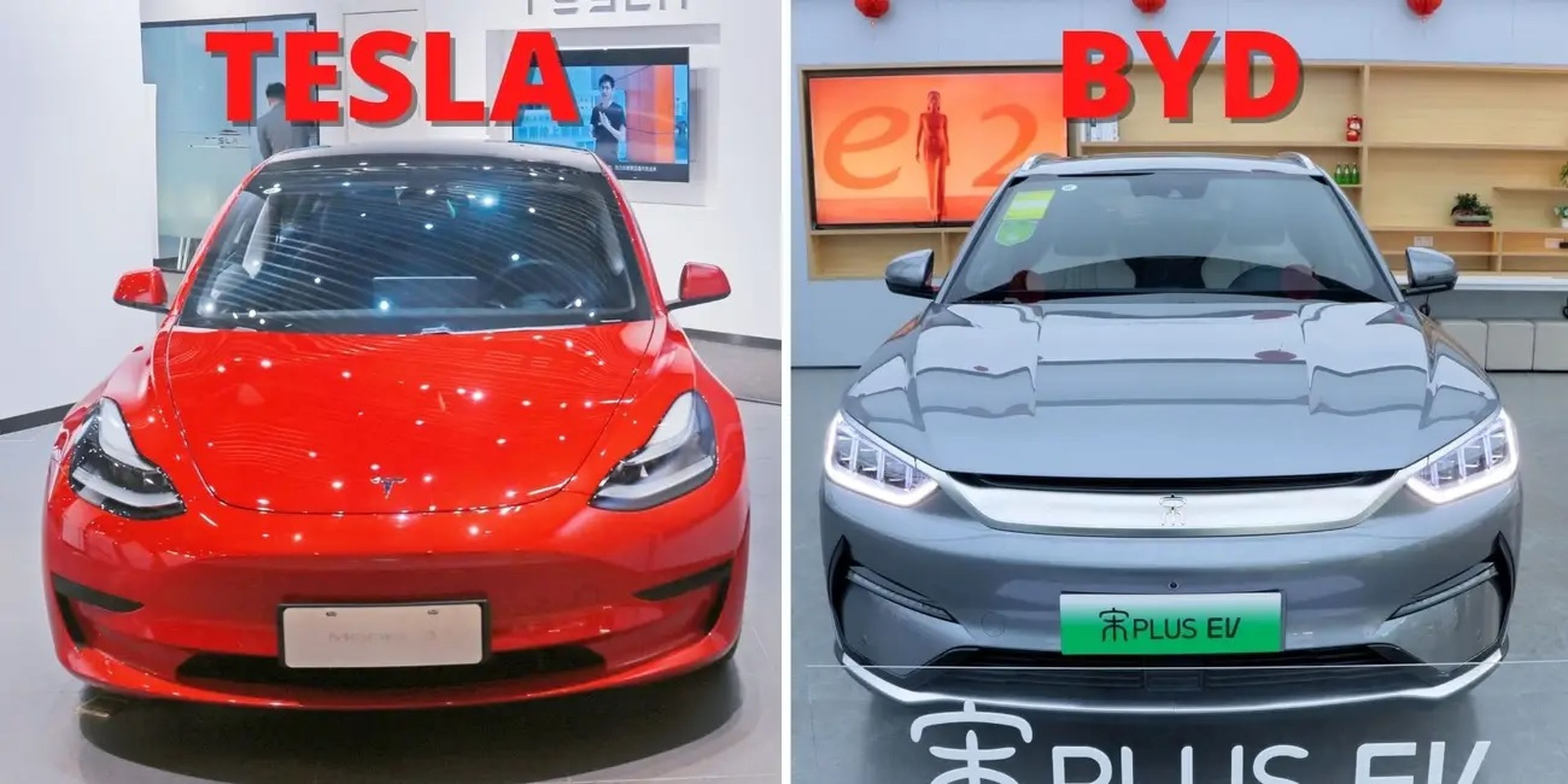 Tesla Model 3 y BYD Song Plus EV.