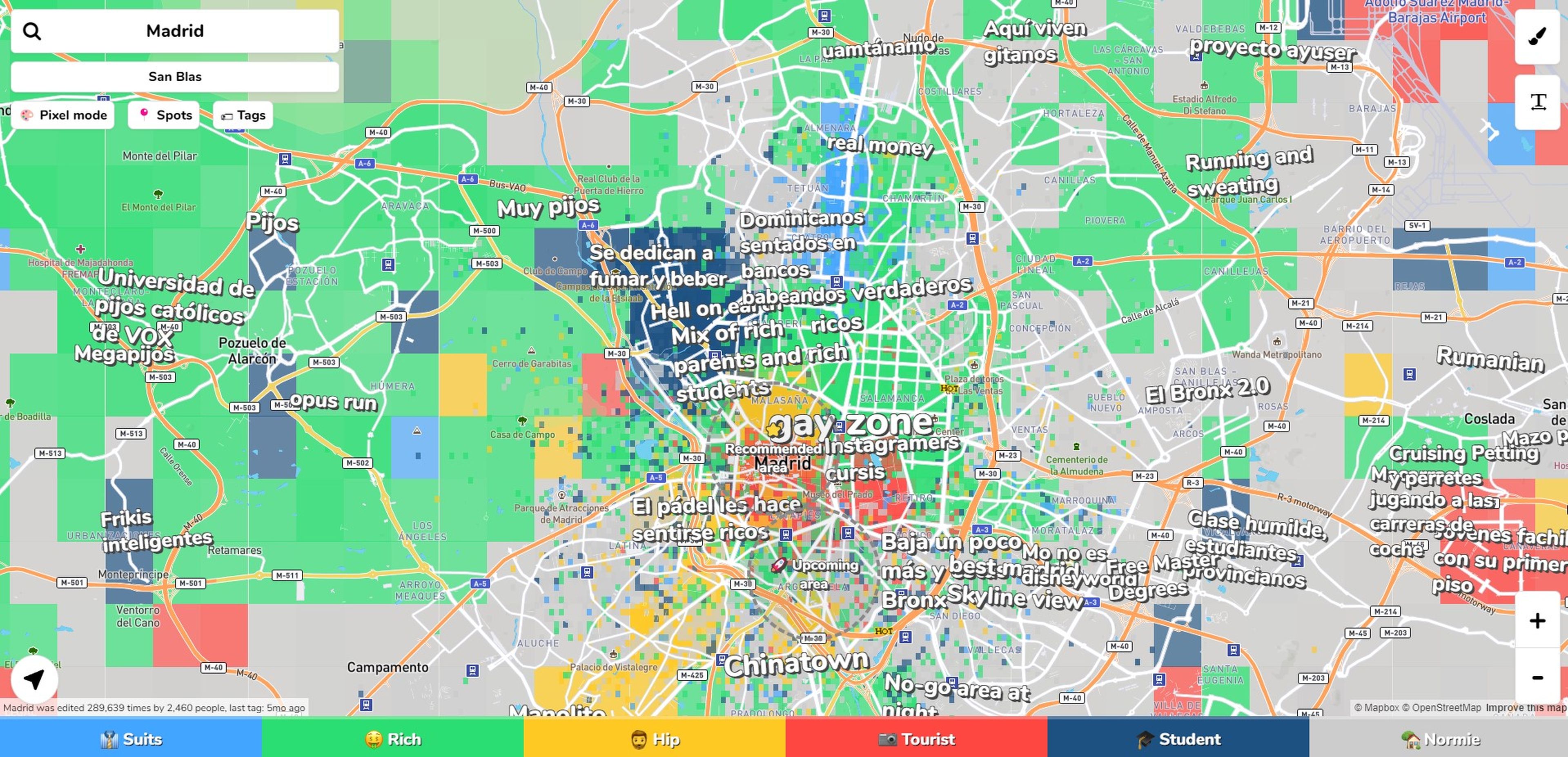 Captura del mapa de Madrid en Hoodmaps