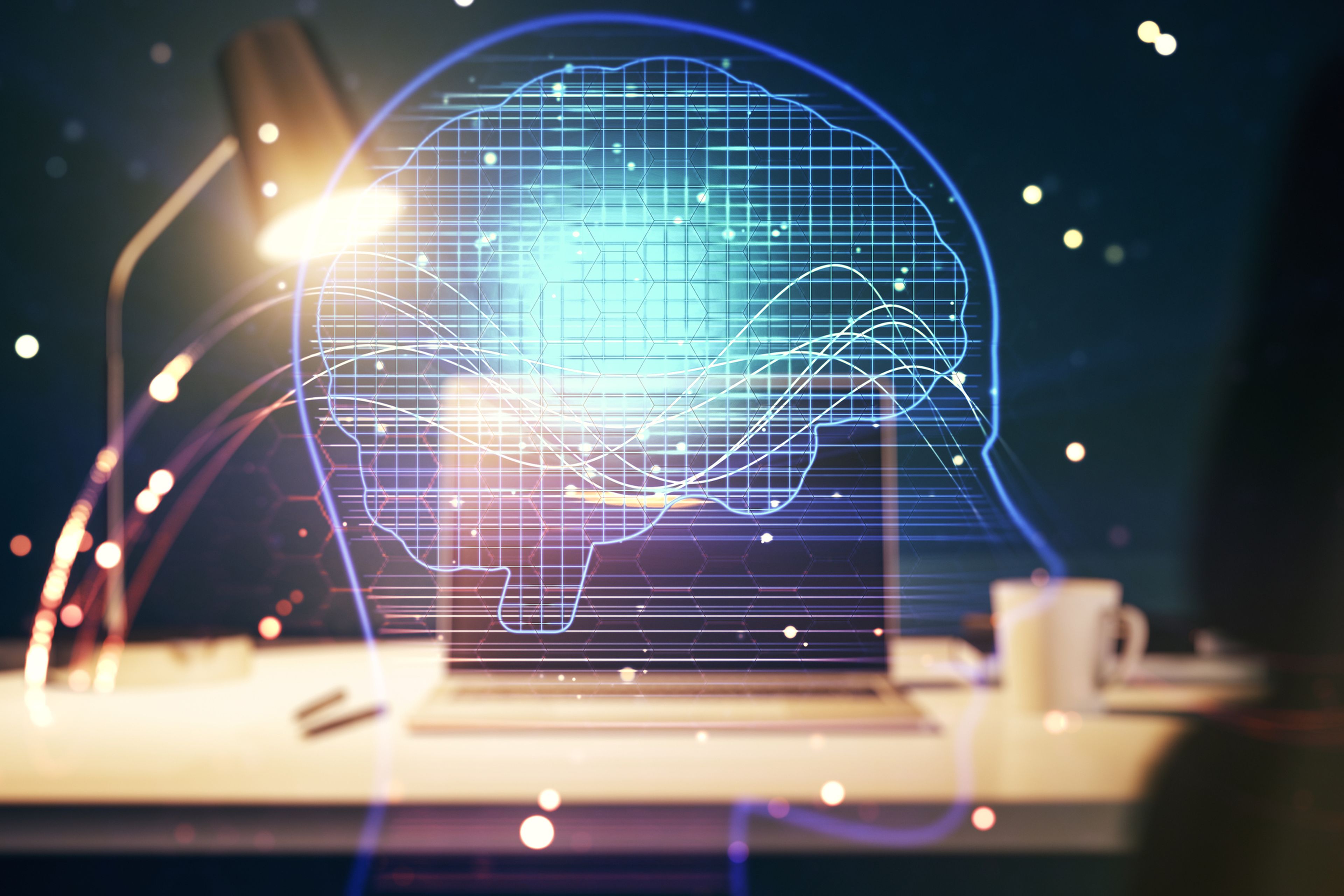 Cerebro e inteligencia artificial sobre un ordenador