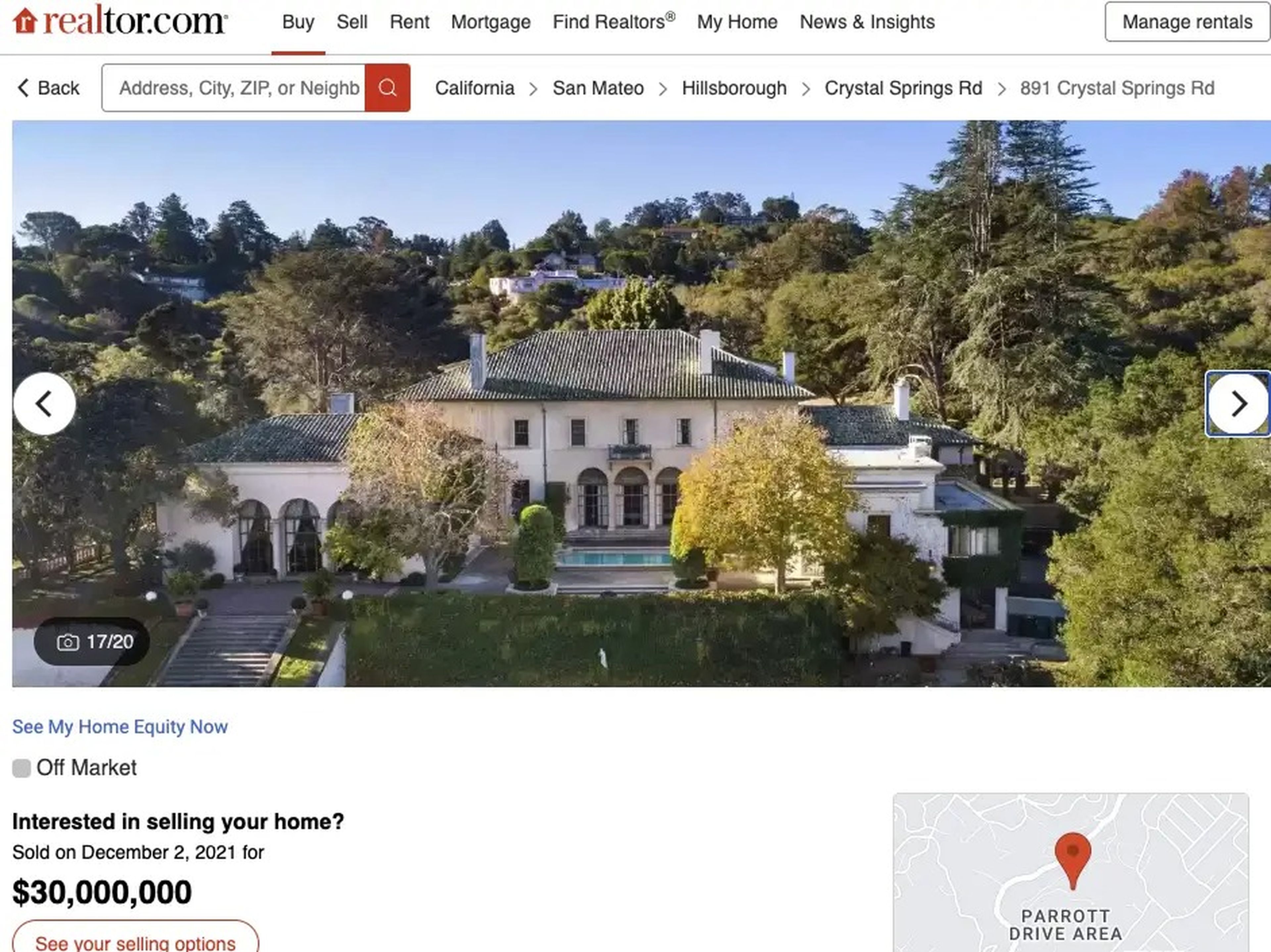 El anuncio de venta de la antigua casa de Elon Musk en California.