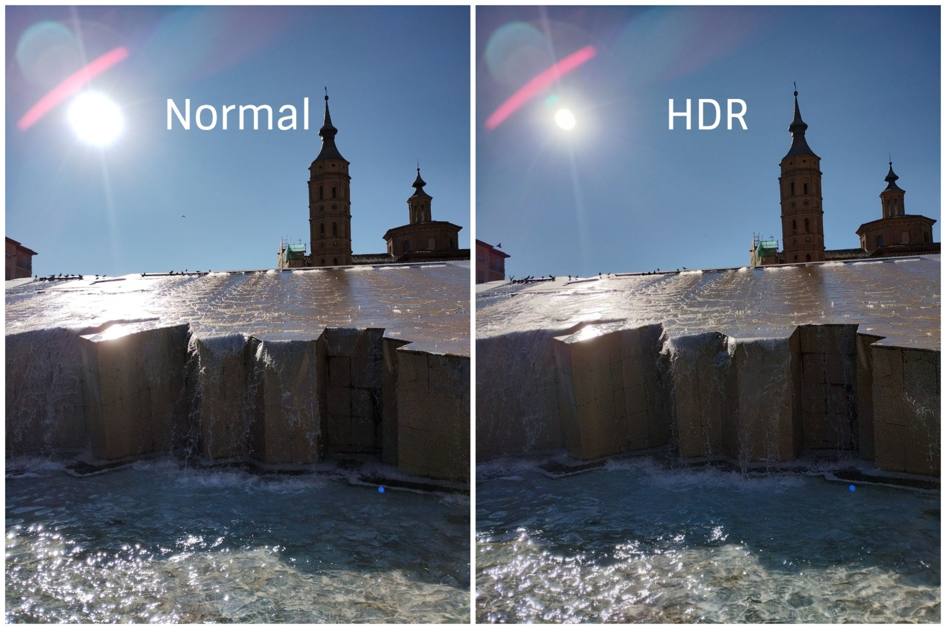Fíjate cómo el sol y el reflejo del agua están mucho mejor con HDR, aunque los flares superiores se mantienen y son excesivos.