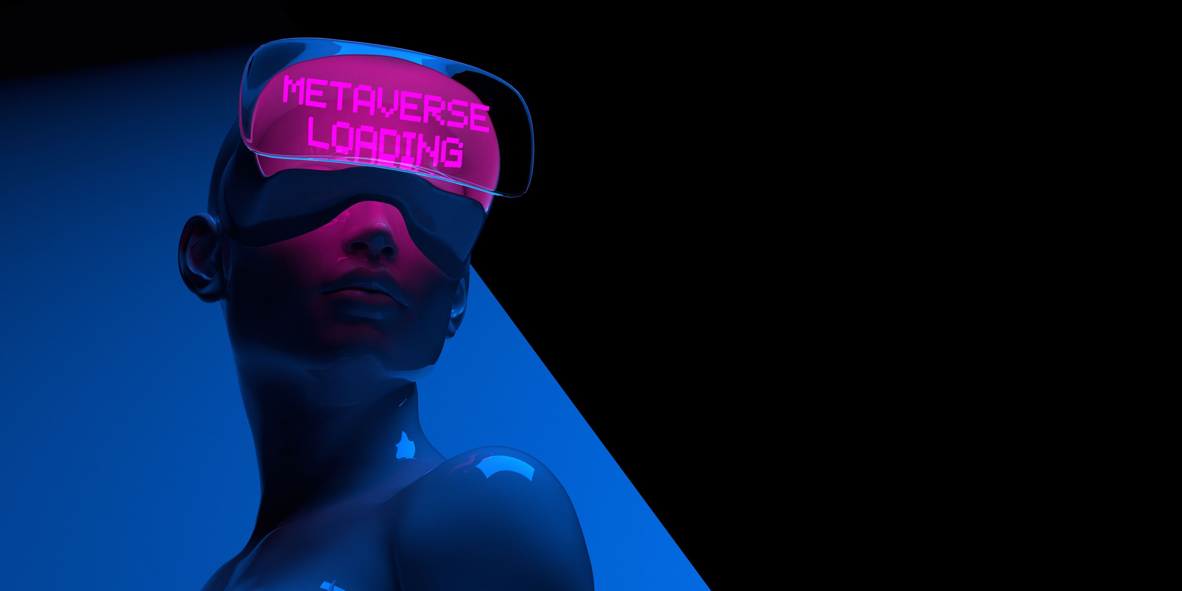 Ilustración de una persona con unas gafas de realidad virtual en el metaverso.