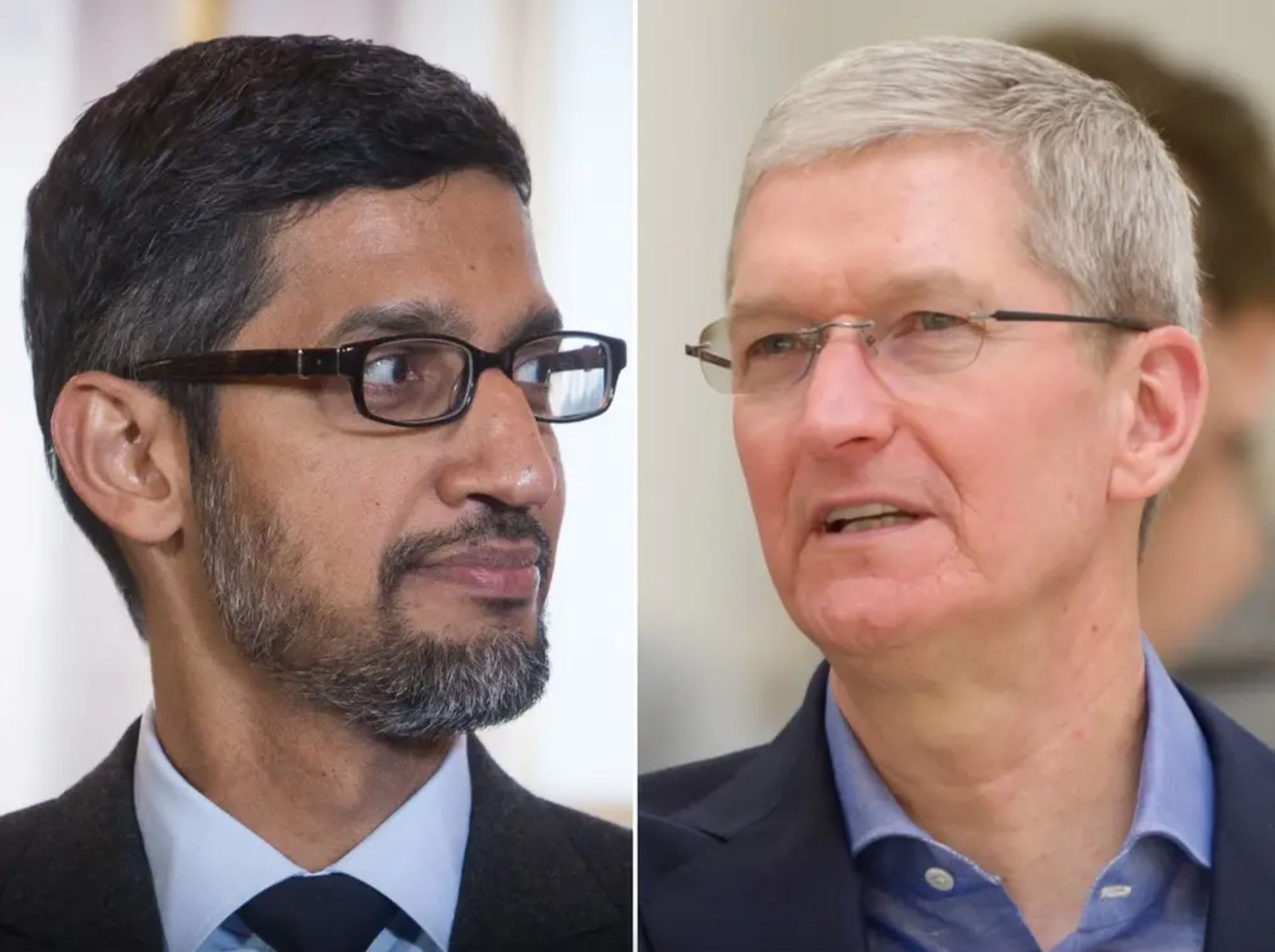 Sundar Pichai, CEO de Google (izquierda) y Tim Cook, CEO de Apple (derecha).
