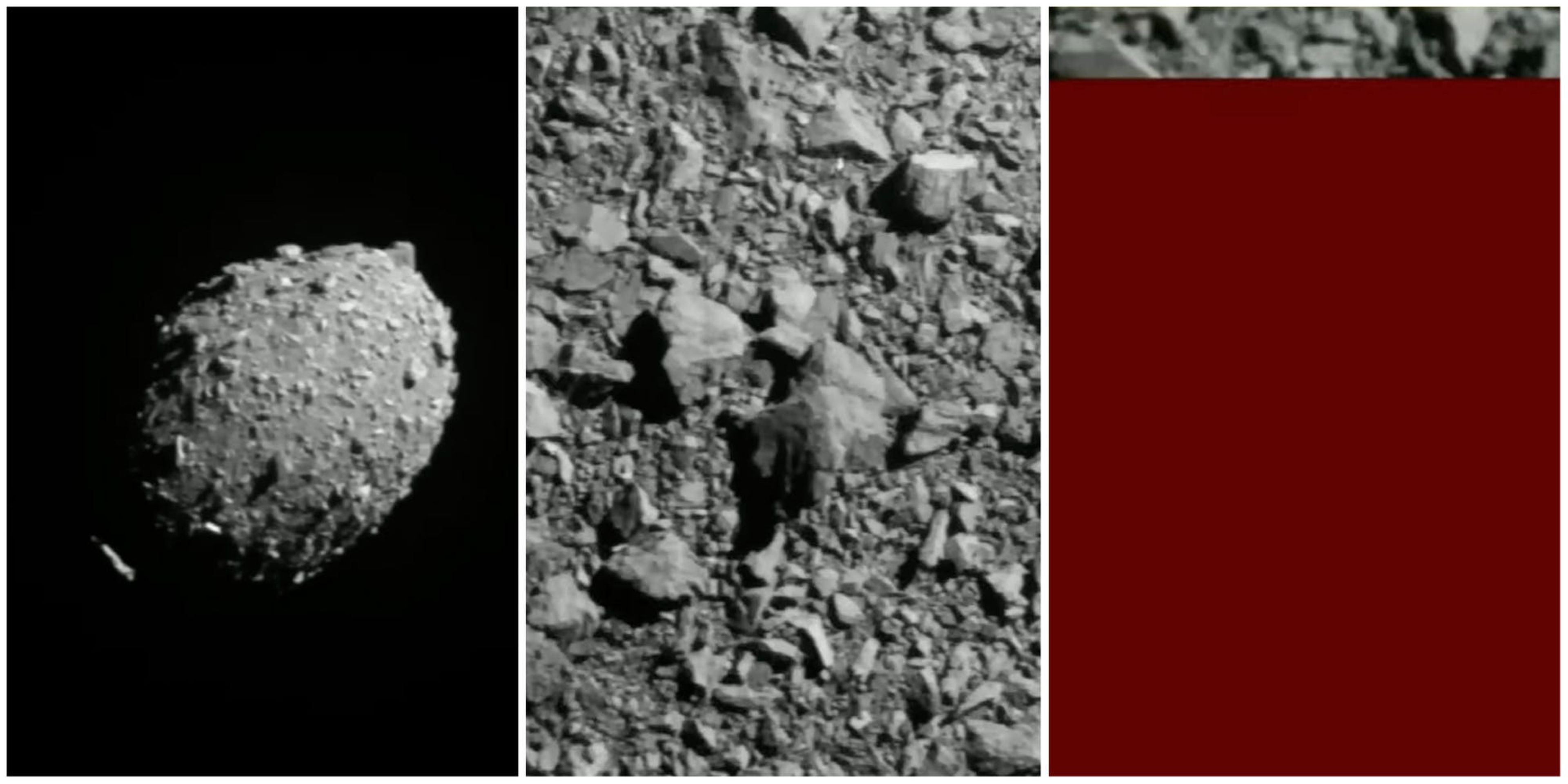 Capturas de la retransmisión de la sonda mientras se acercaba y terminaba estrellándose contra el asteroide.