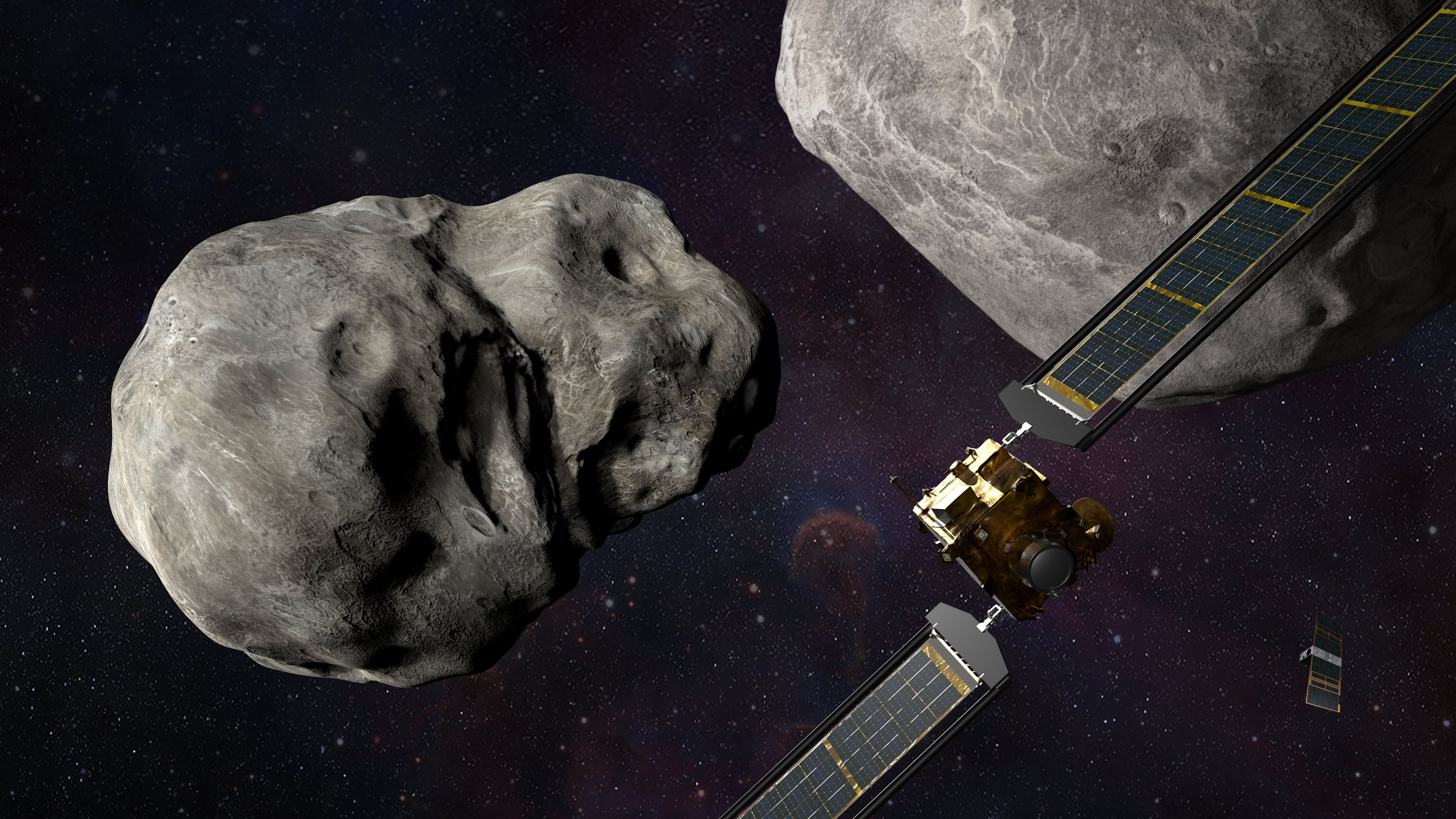 Ilustración de la nave espacial de la misión DART que impactará contra el asteroide Didymos.