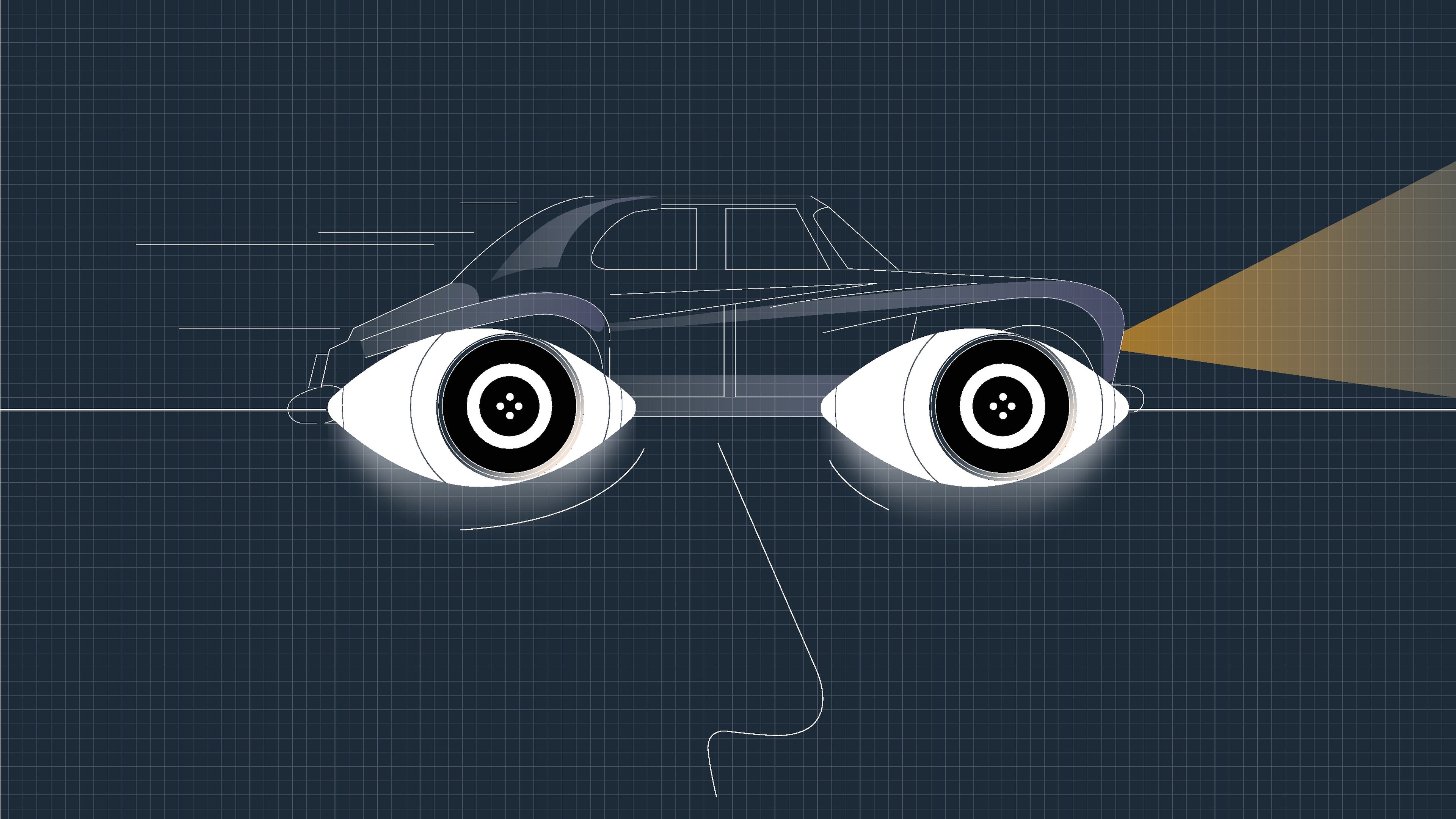 Infografía de un coche con ojos.
