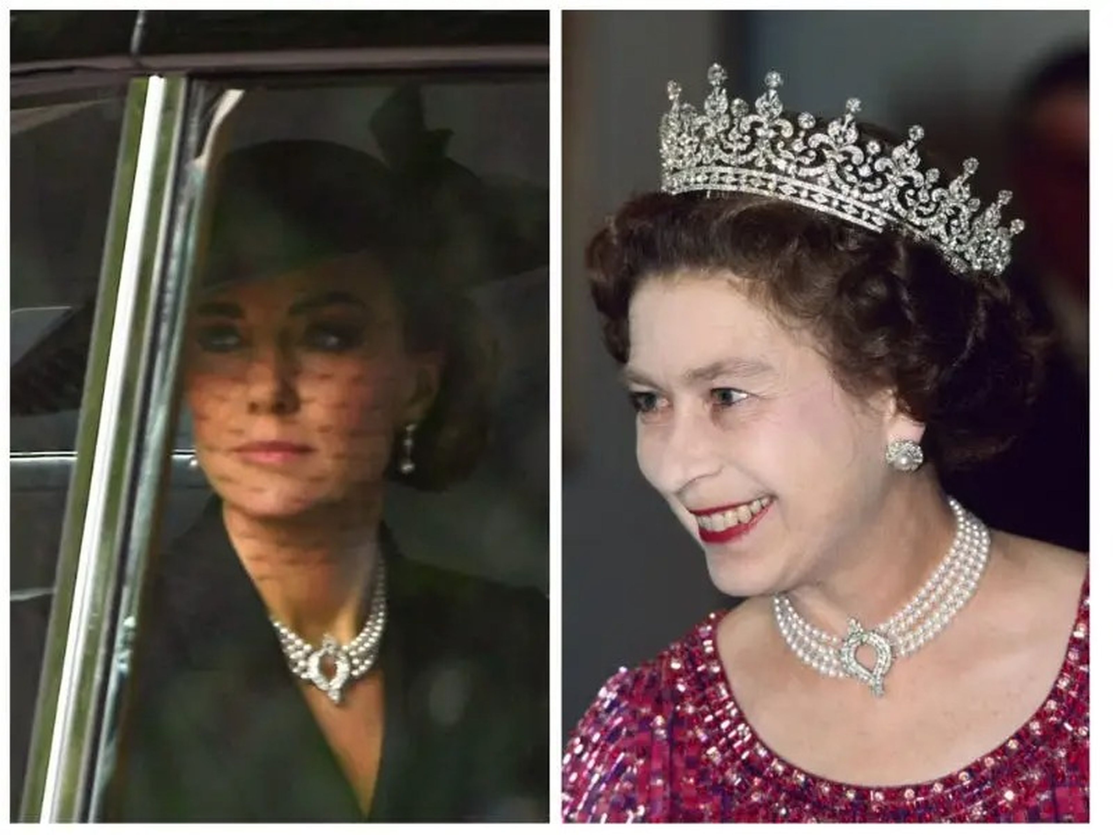 Kate Middleton pagó un tributo a la reina Ilevando a su funeral uno de sus collares.