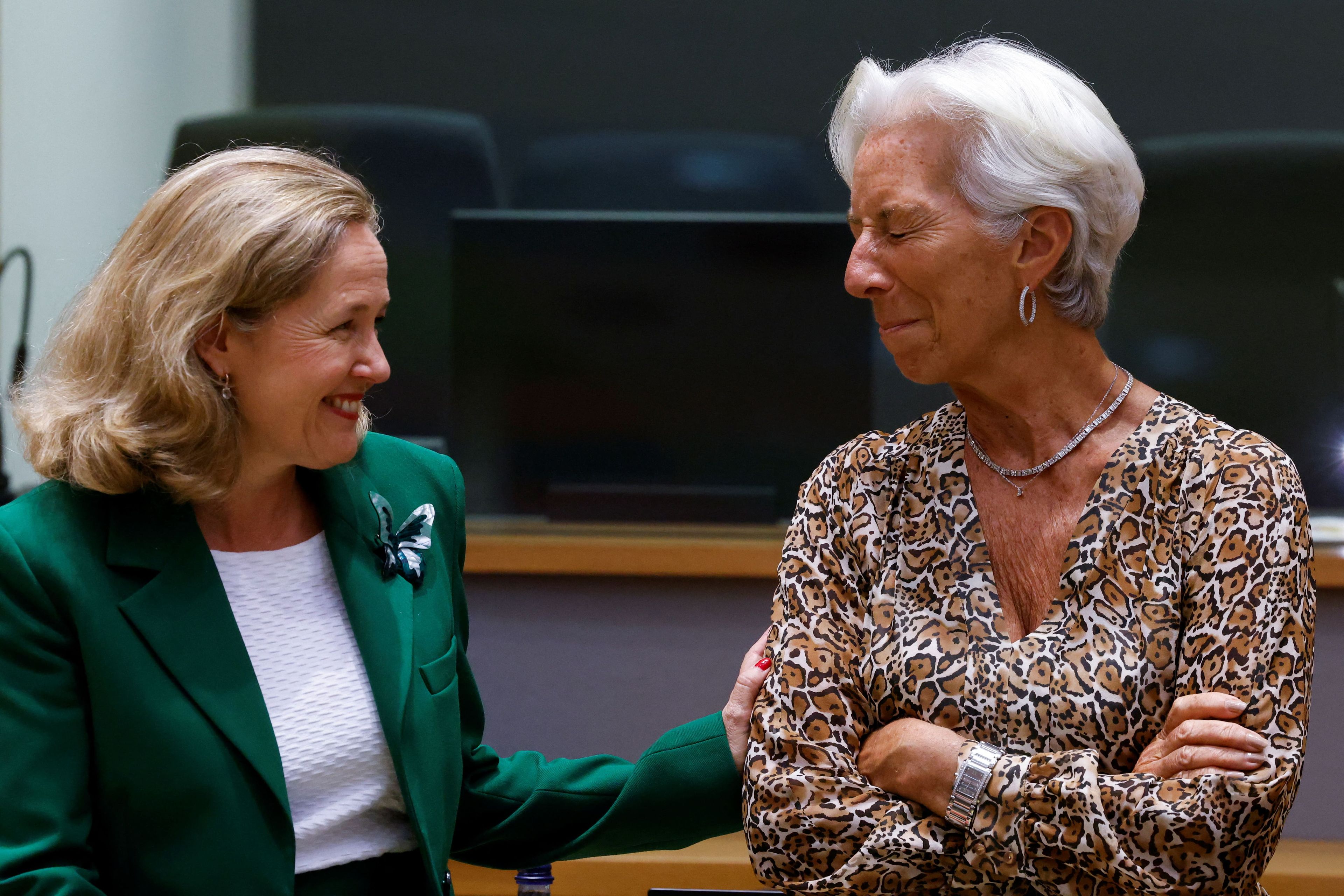 Nadia Calviño, vicepresidenta primera y ministra de Asuntos Económicos y Transformación Digital, y Christine Lagarde, presidenta del Banco Central Europeo (BCE).