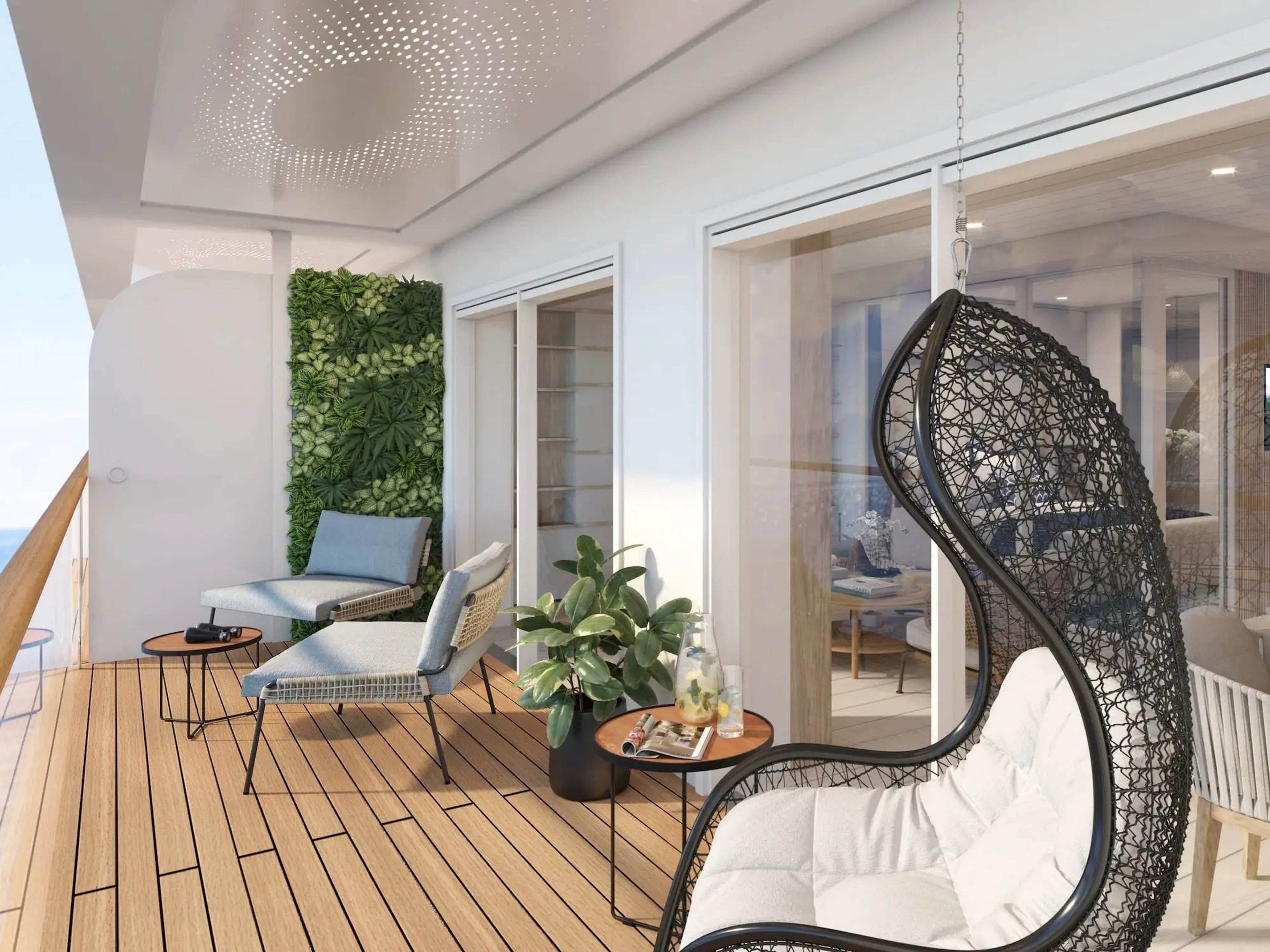 A rendering of the balcony in Storylines' MV Narrative cruise ship.