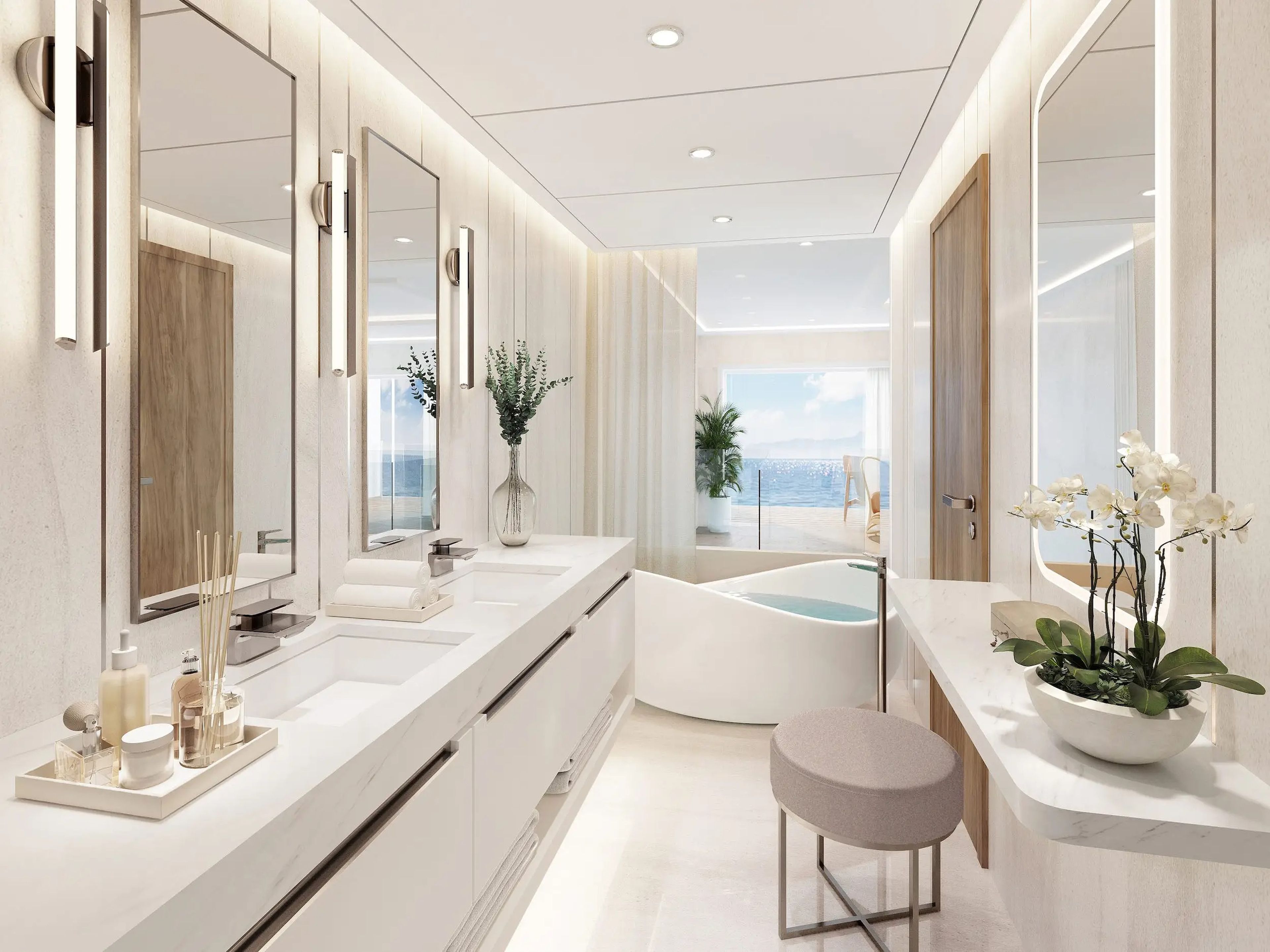 A rendering of the bathroom in Storylines' MV Narrative cruise ship.
