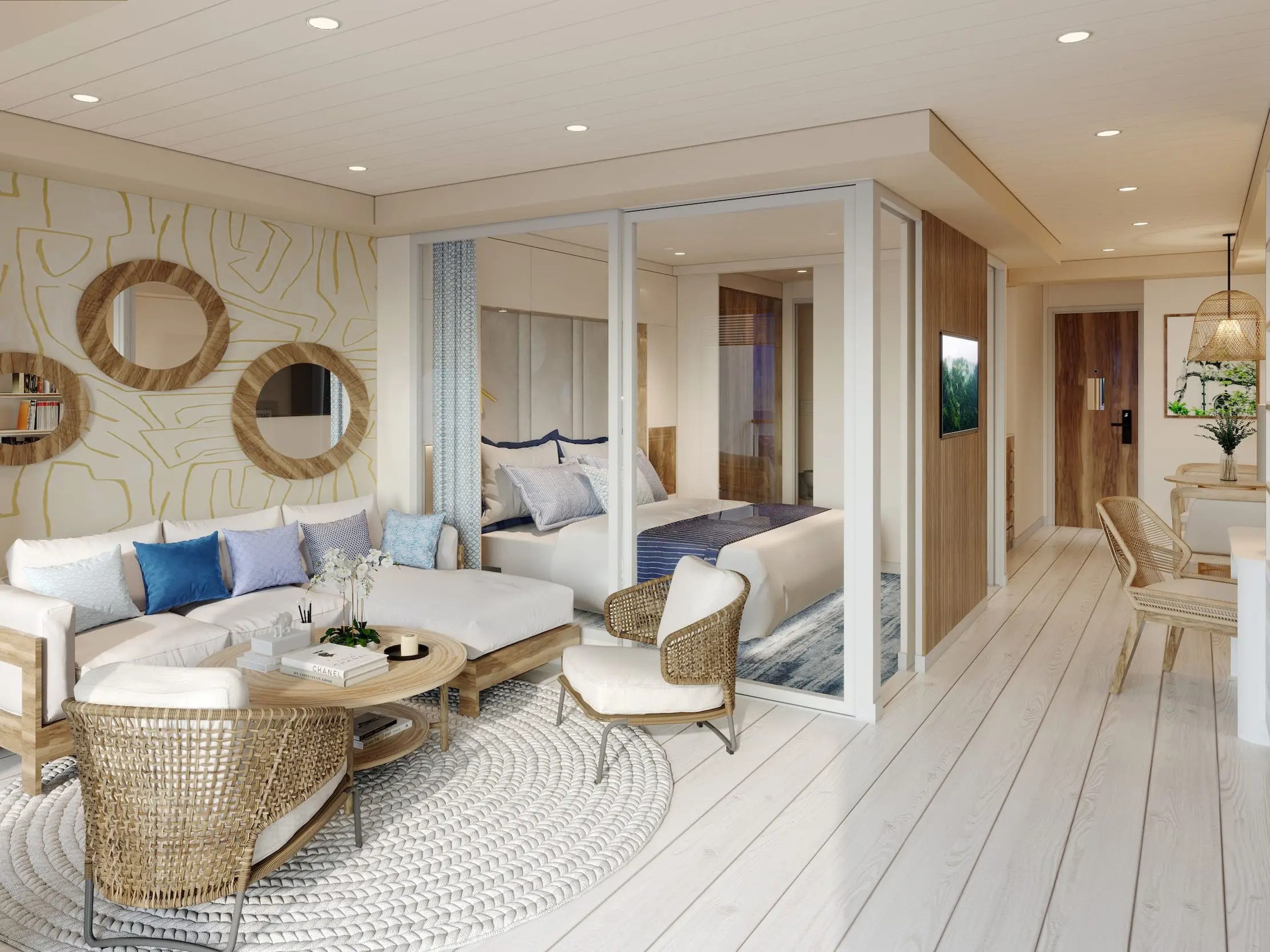 A rendering of the living room in Storylines' MV Narrative cruise ship.