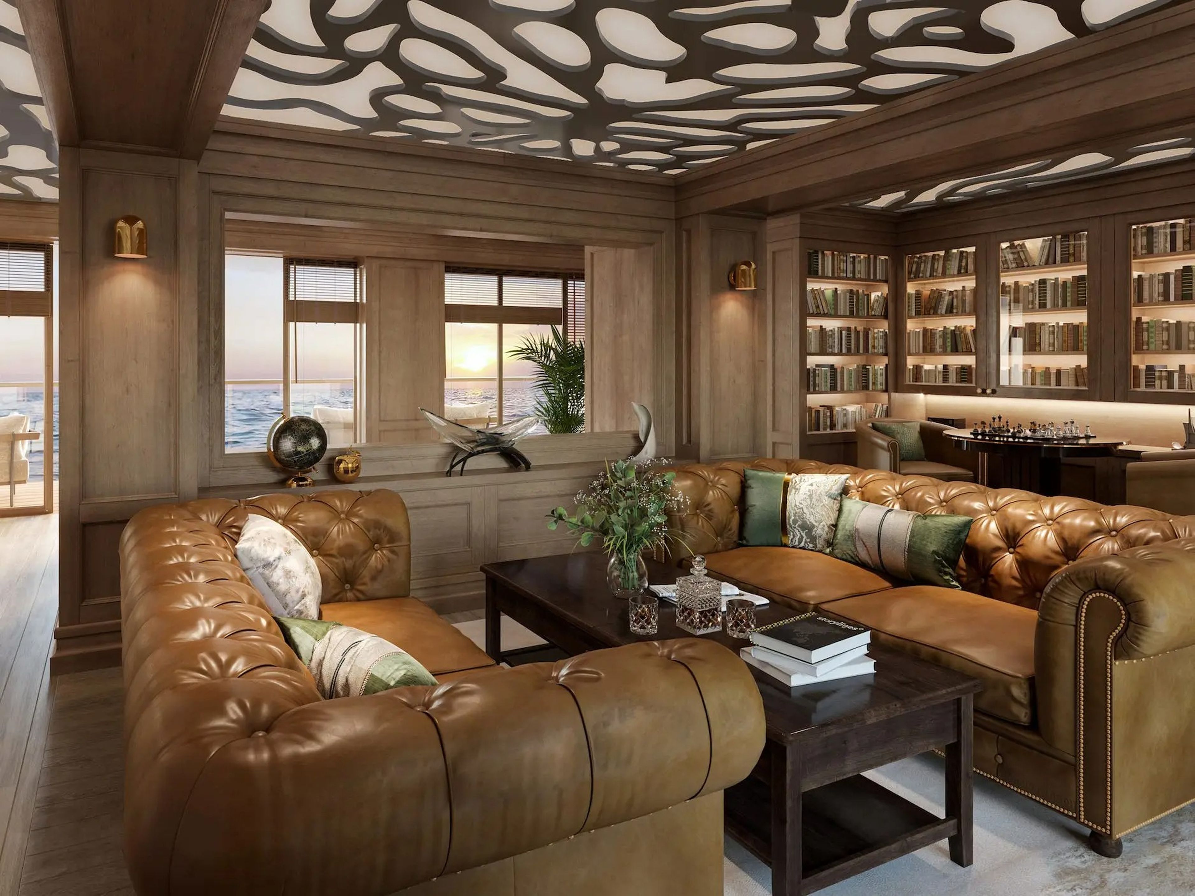A rendering of the resident lounge in Storylines' MV Narrative cruise ship.