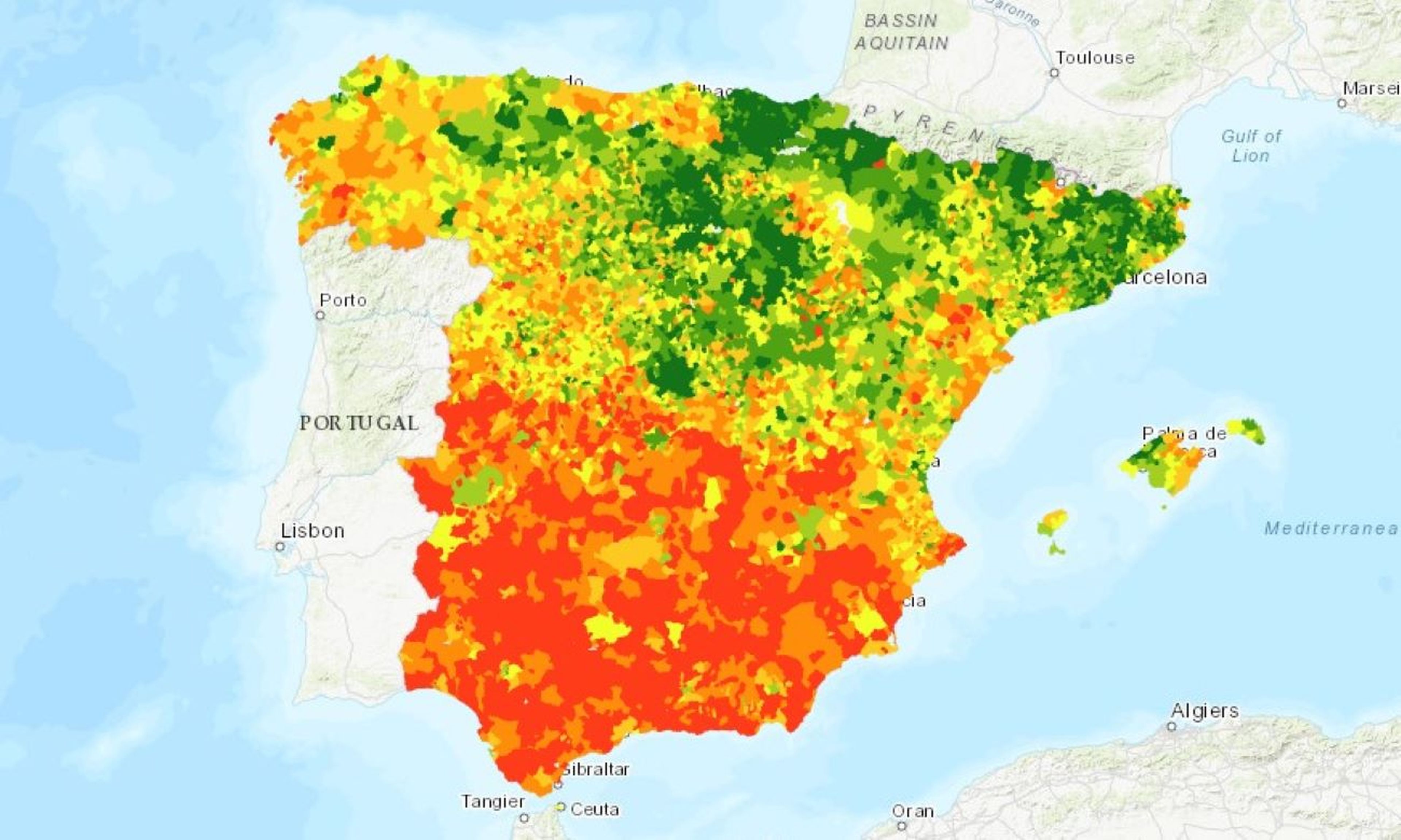 España renta media, mapa INE
