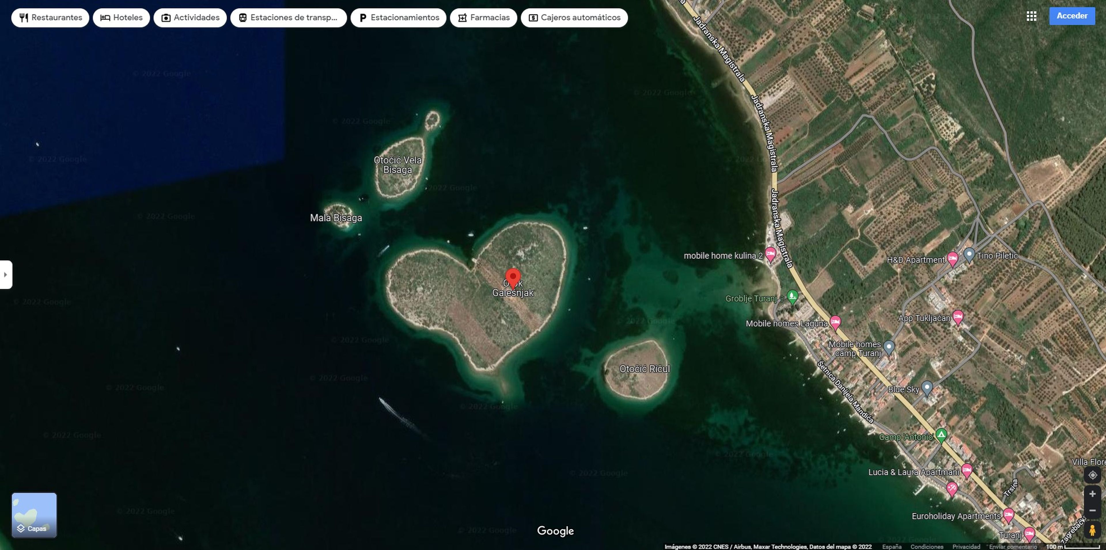La isla de los enamorados en Google Maps.