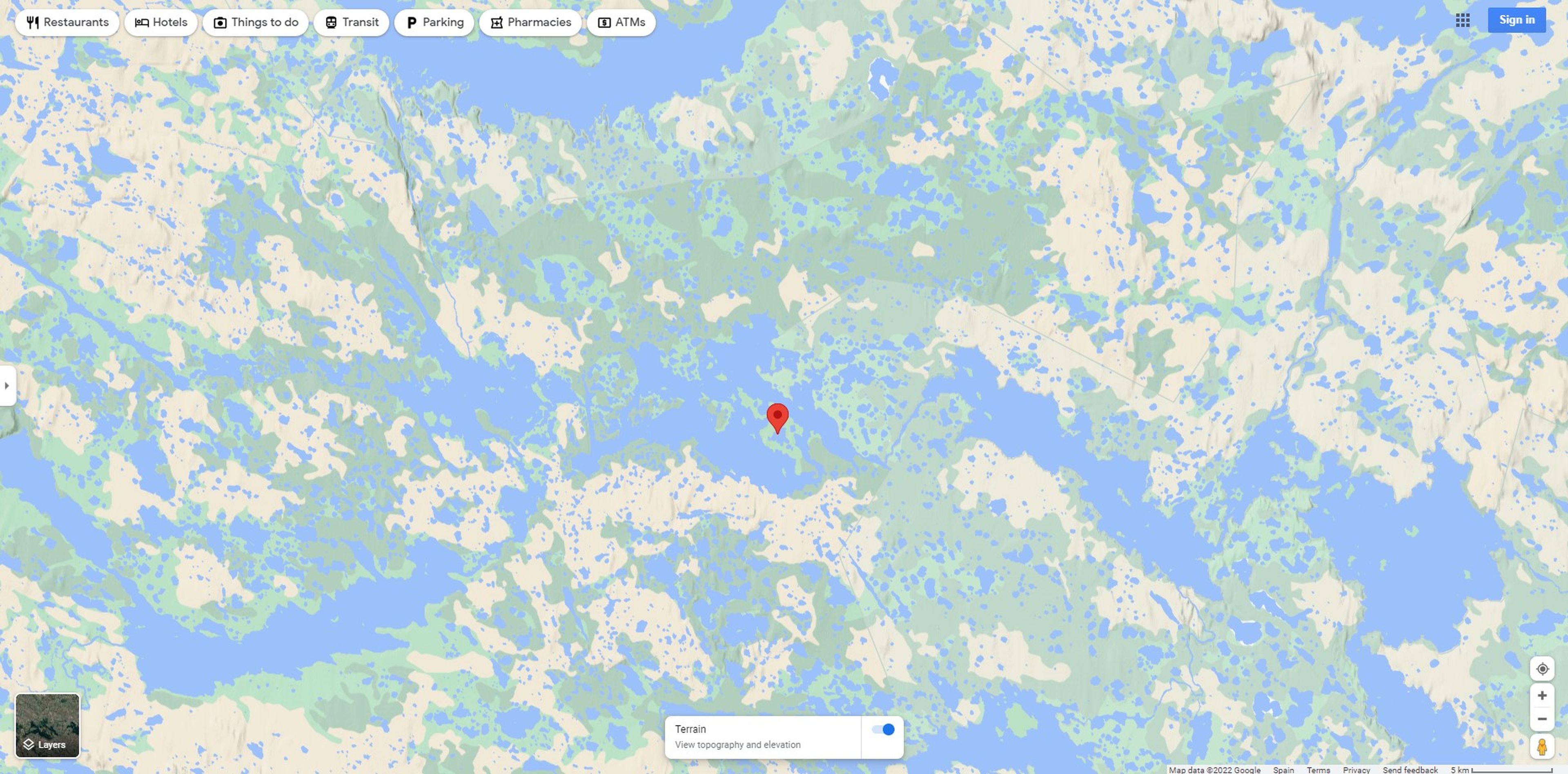 Una isla en un lago en una isla en un lago en una isla en Google Maps.