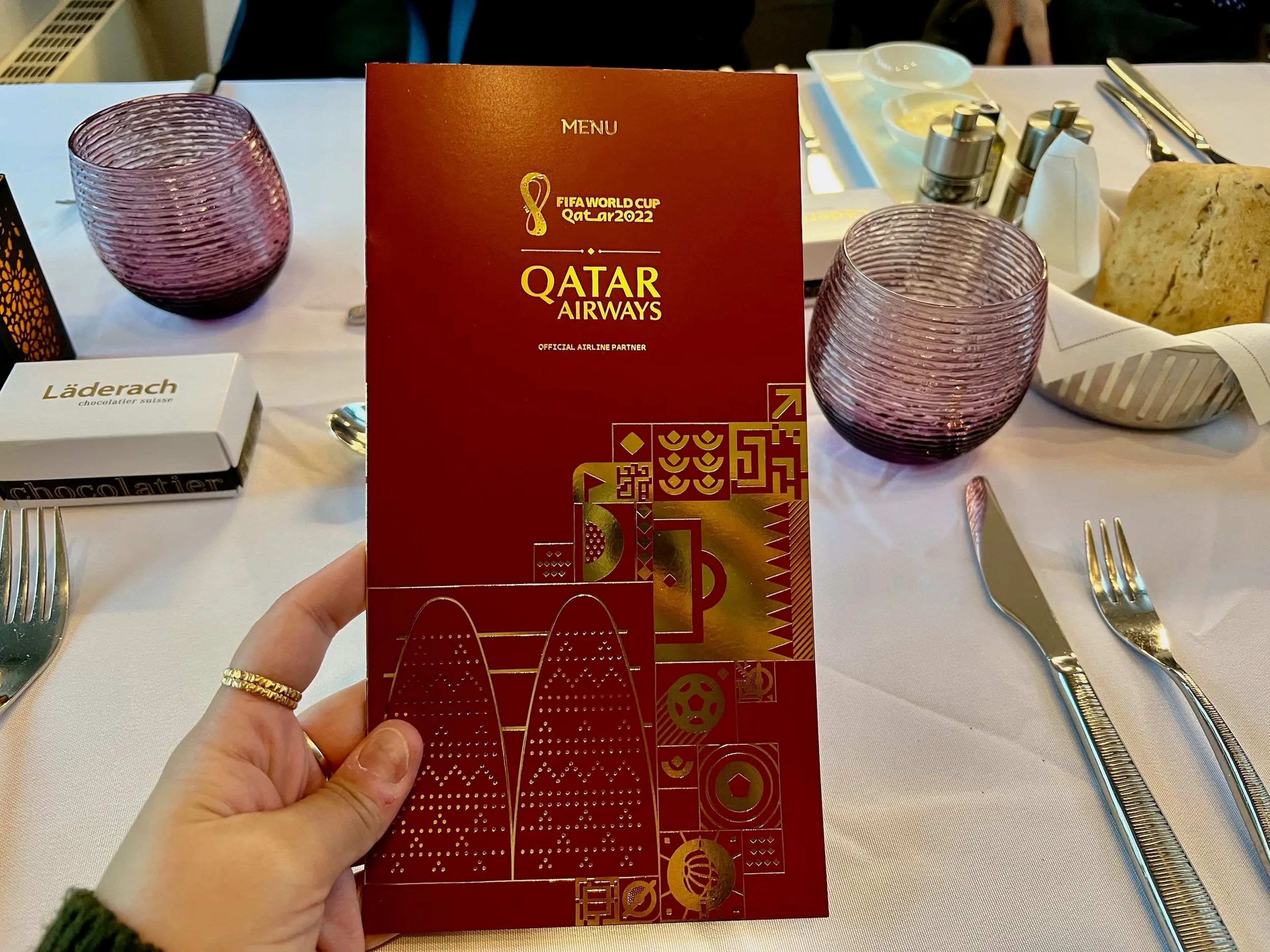 Qatar Airways' business class menu.
