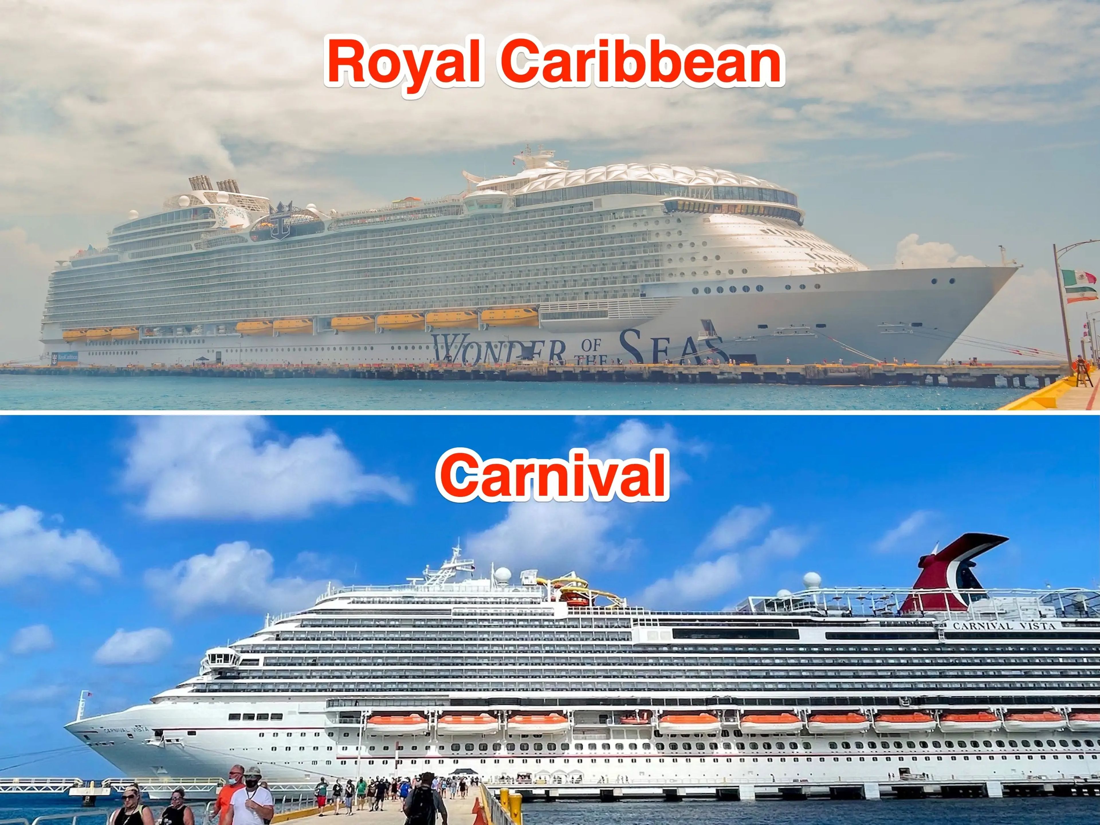 El Wonder of the Seas de Royal Caribbean y el Carnival Vista.