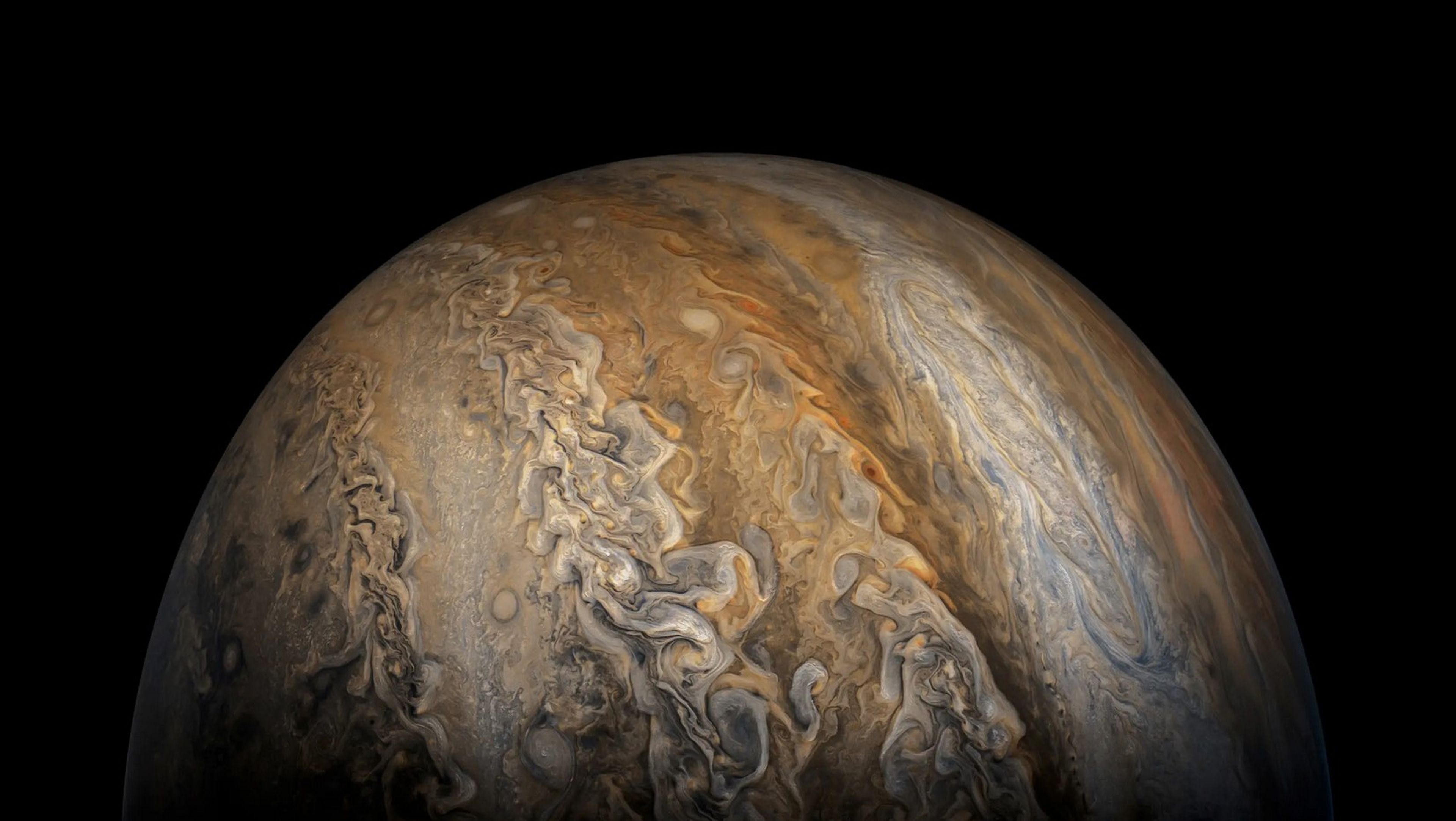 Júpiter fotografiado por la sonda espacial Juno, en septiembre de 2017.