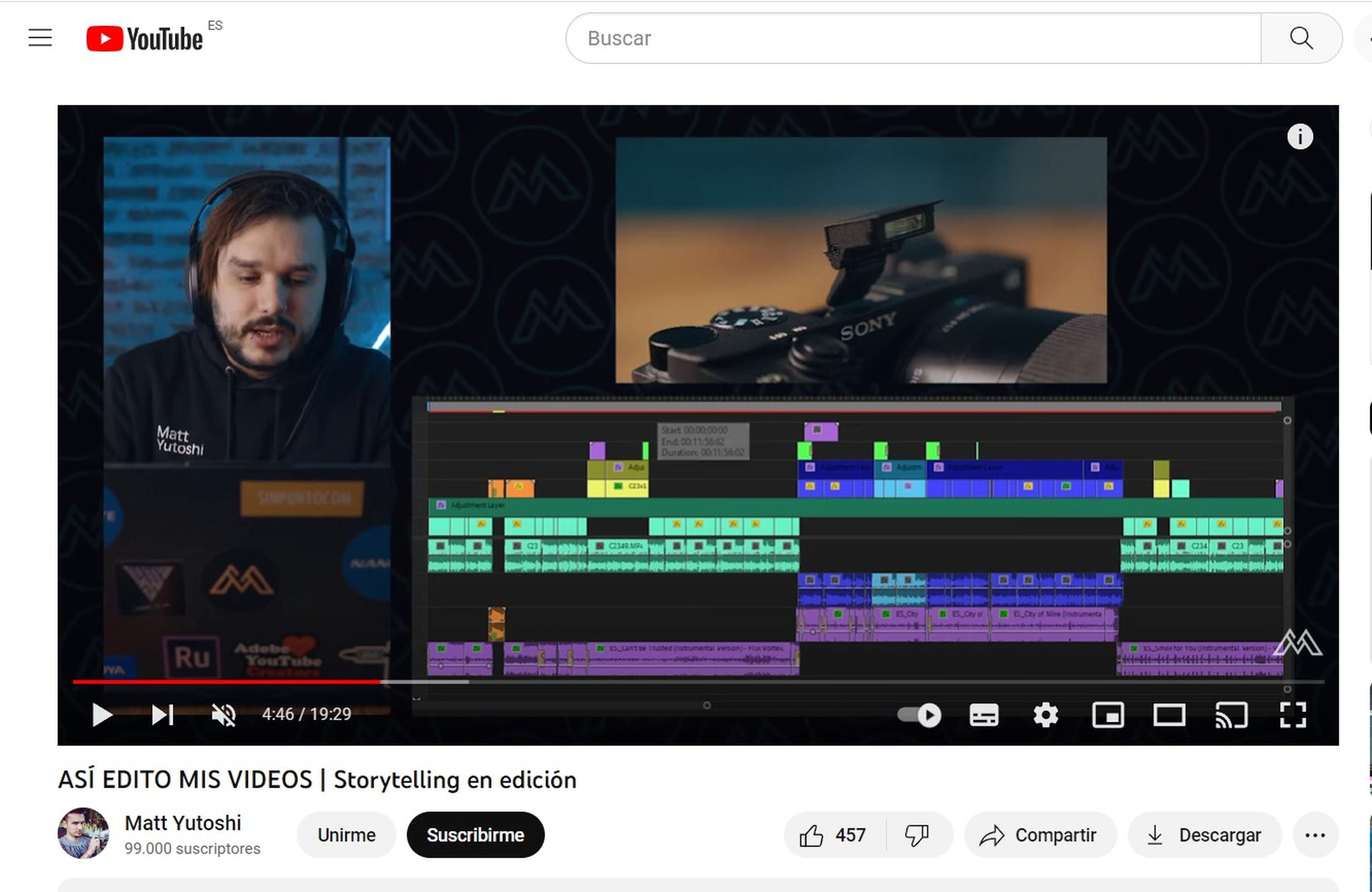 El creador Matt Yutoshi muestra cómo edita en uno de los vídeos de su canal.