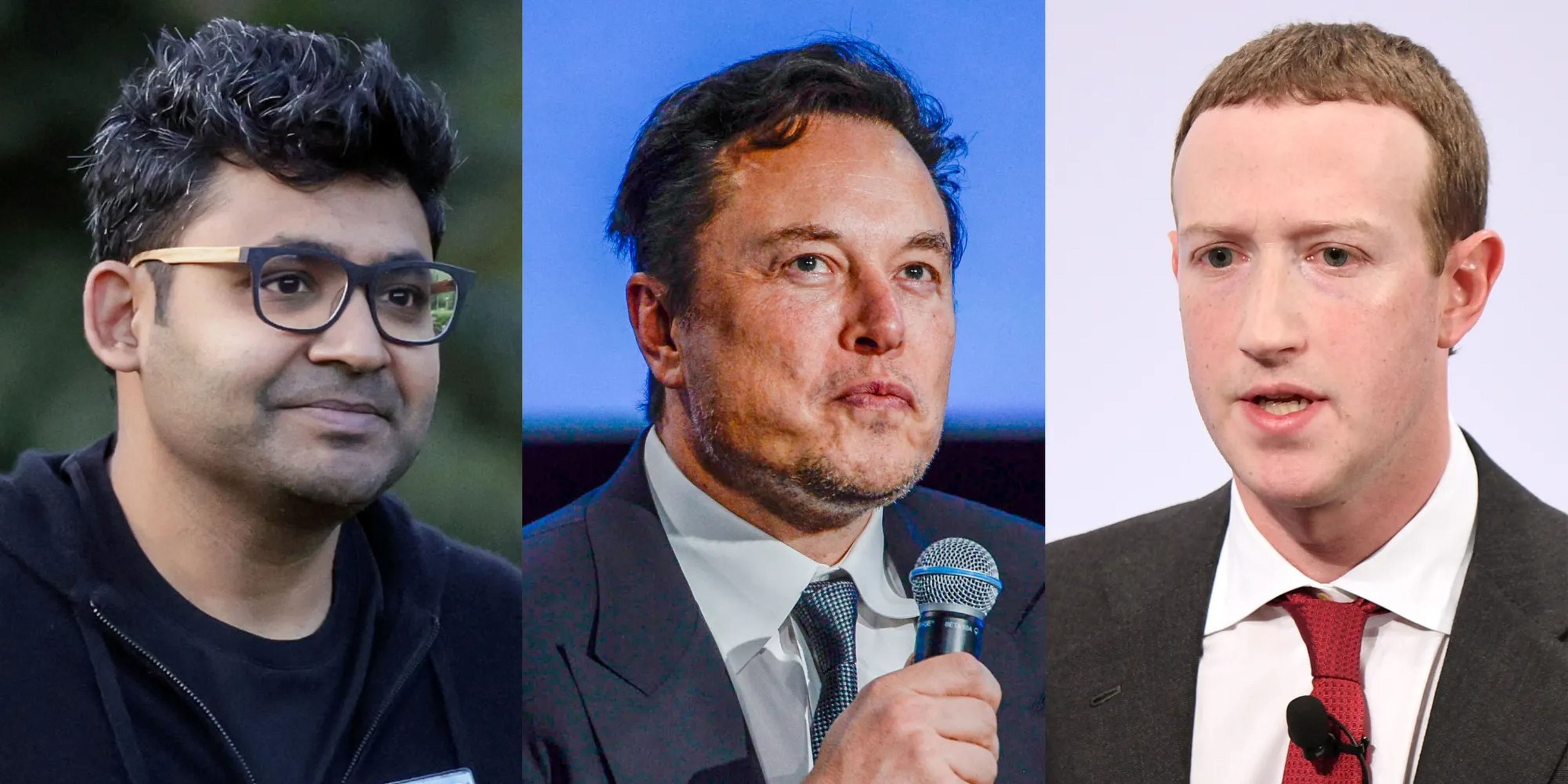Parag Agrawal, Elon Musk and Mark Zuckerberg
