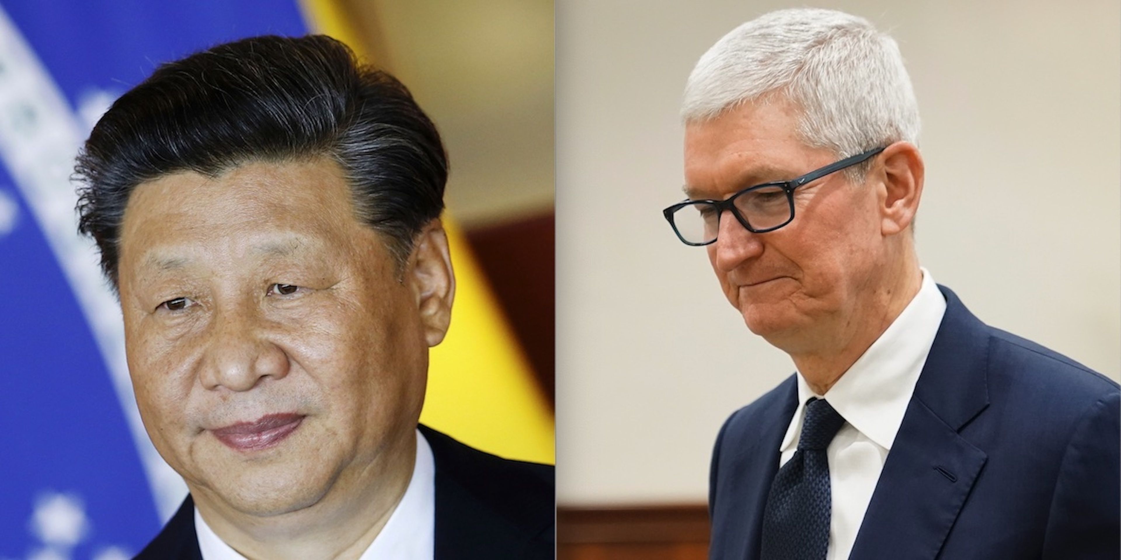 El presidente de China, Xi Jinping (izquierda) y el CEo de Apple, Tim Cook (derecha).