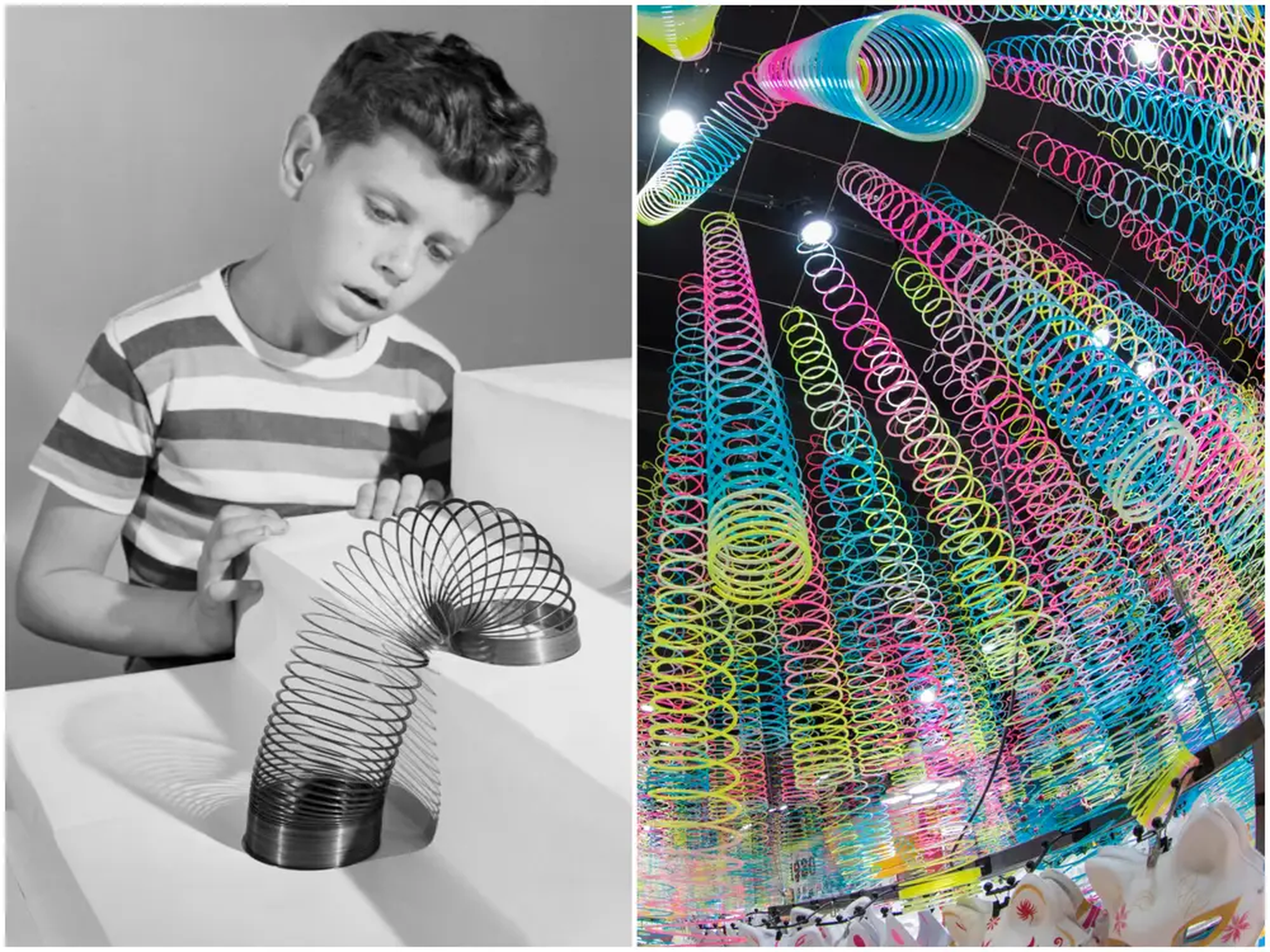 La forma original del Slinky era una larga espiral de metal. Ahora, el amado juguete se usa incluso como decoración.