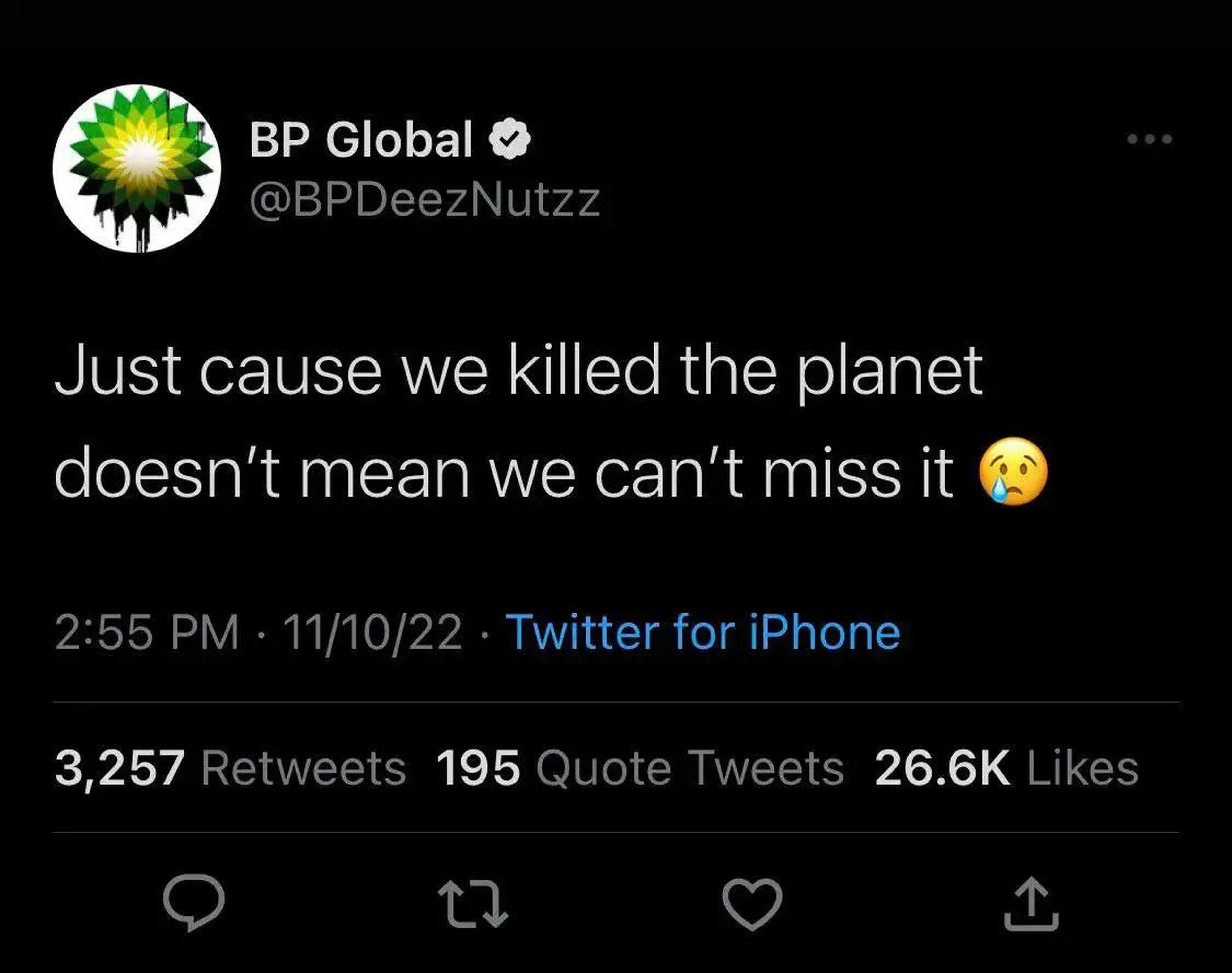 Tweet from BP impersonator