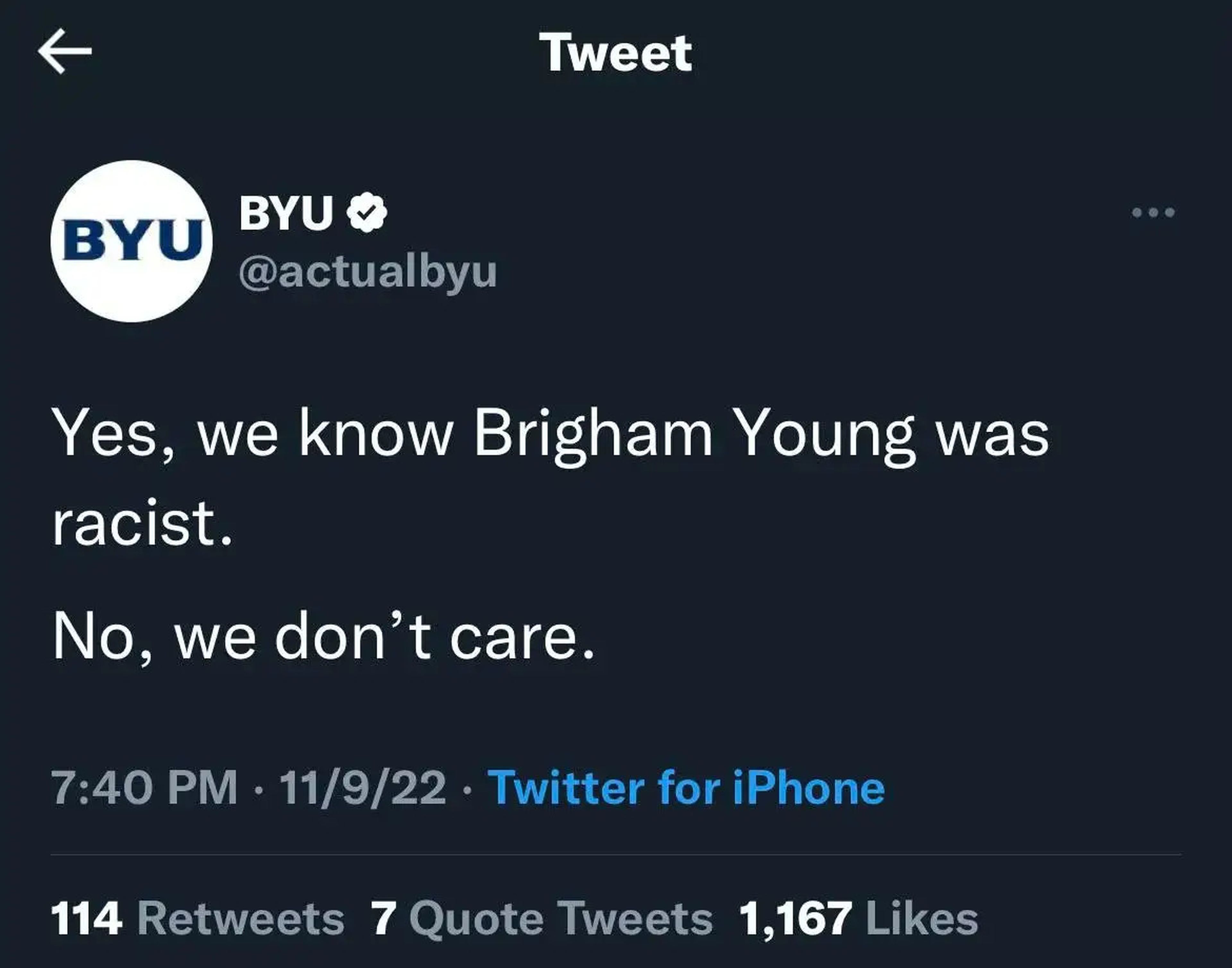 Tweet from BYU impersonator